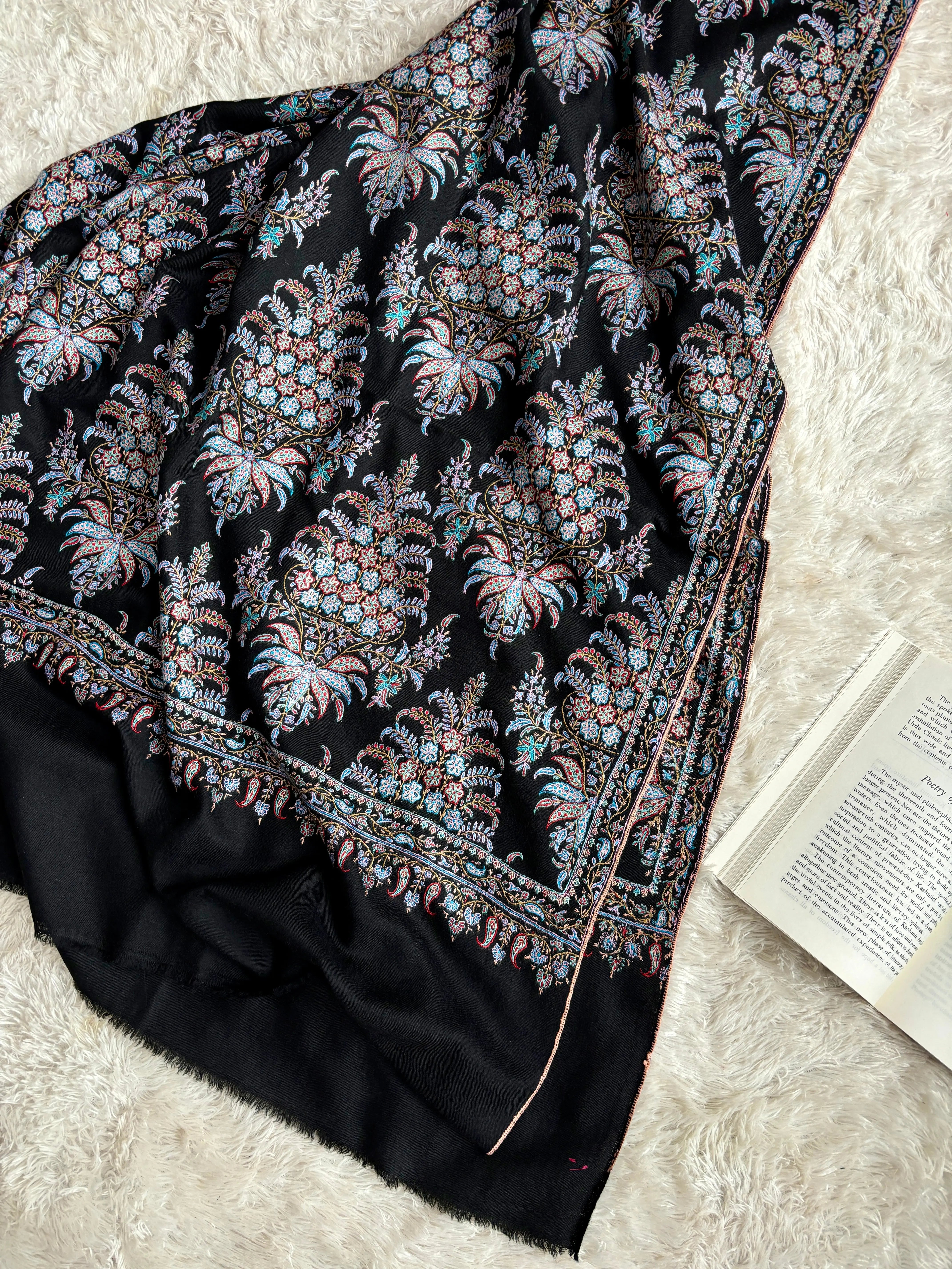 Black Embroidered Kashmiri Pashmina Shawl - MACCLESFIELD Shahkaar