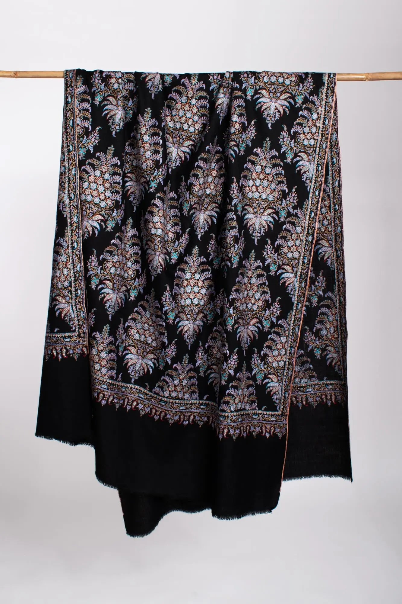 Black Embroidered Kashmiri Pashmina Shawl - MACCLESFIELD Shahkaar
