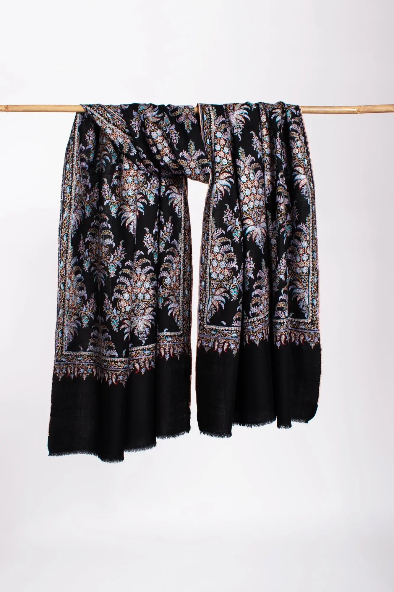 Black Embroidered Kashmiri Pashmina Shawl - MACCLESFIELD Shahkaar