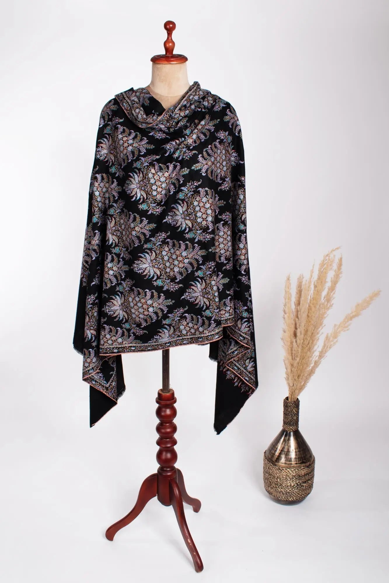 Black Embroidered Kashmiri Pashmina Shawl - MACCLESFIELD Shahkaar