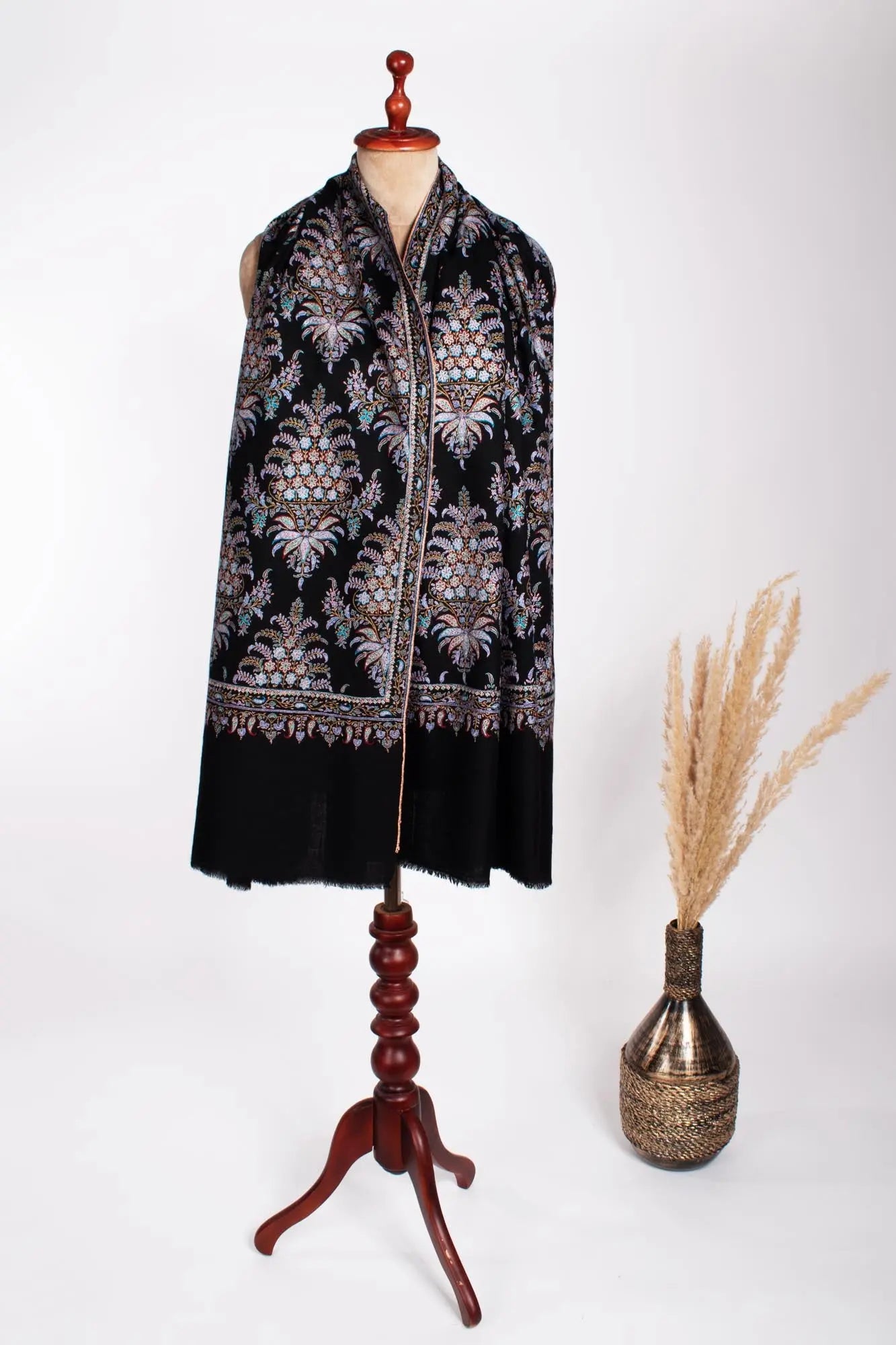 Black Embroidered Kashmiri Pashmina Shawl - MACCLESFIELD Shahkaar