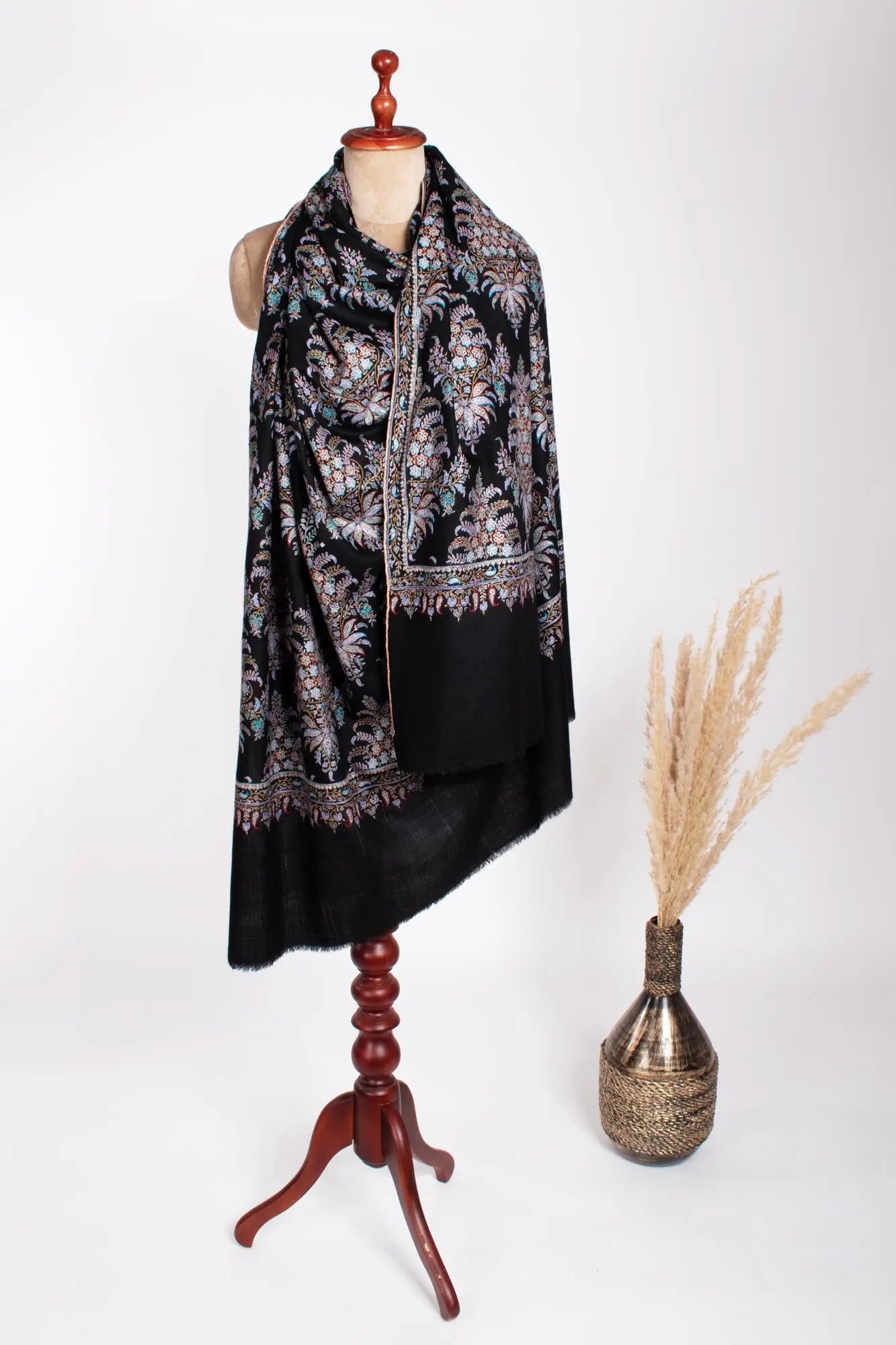 Black Embroidered Kashmiri Pashmina Shawl - MACCLESFIELD Shahkaar