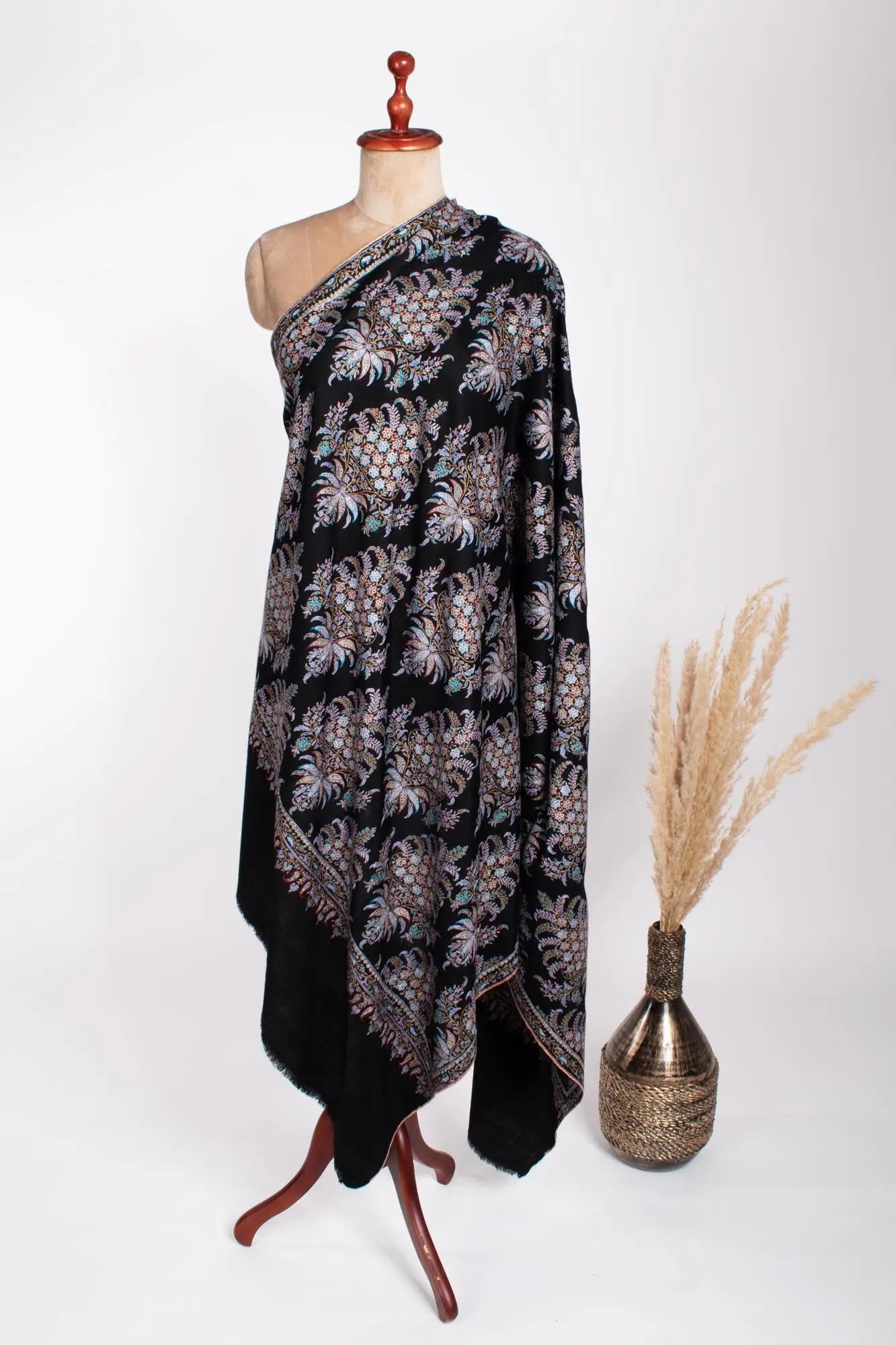 Black Embroidered Kashmiri Pashmina Shawl - MACCLESFIELD Shahkaar