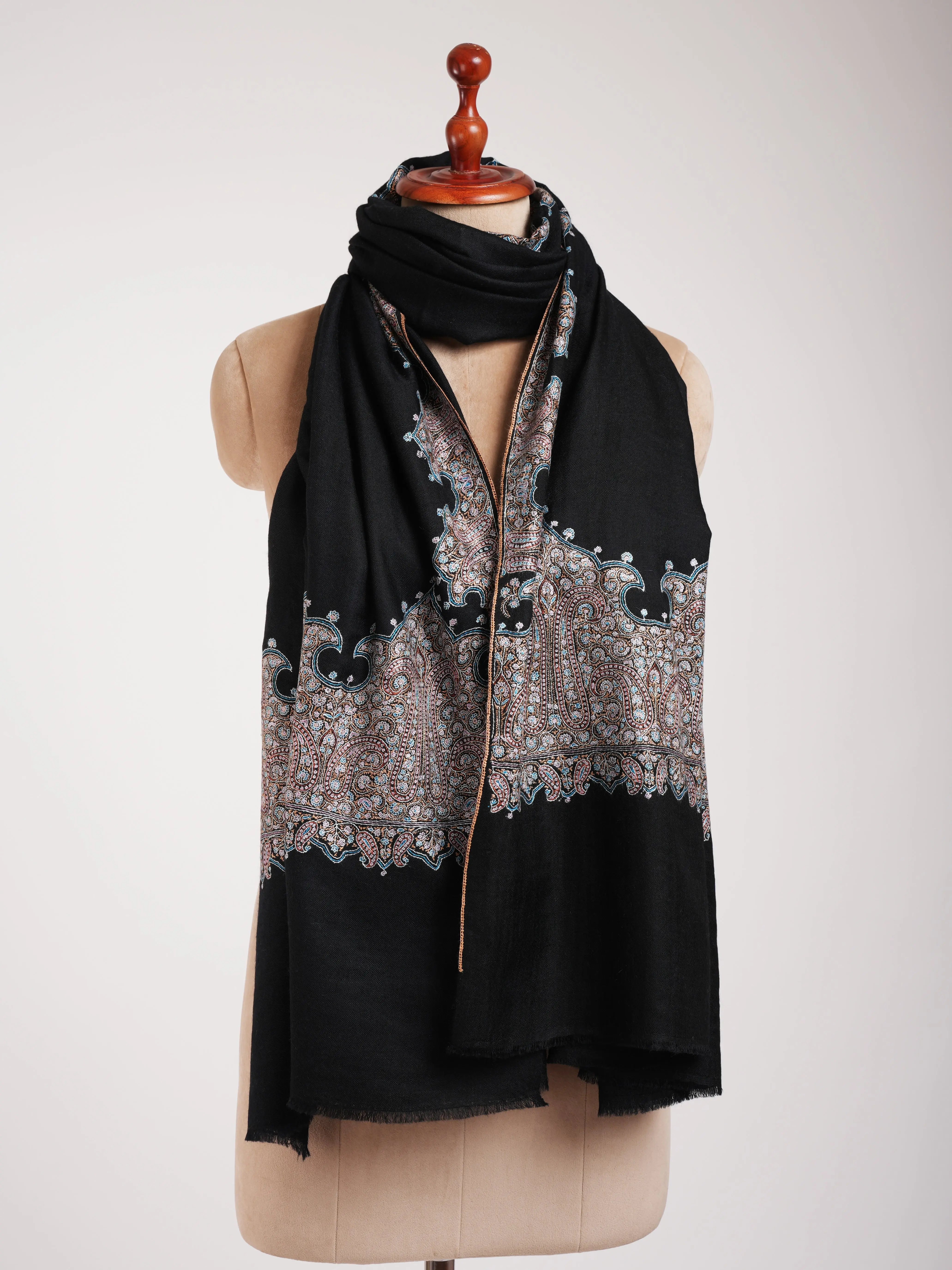 Black Embroidered Kashmiri Pashmina Shawl Shahkaar
