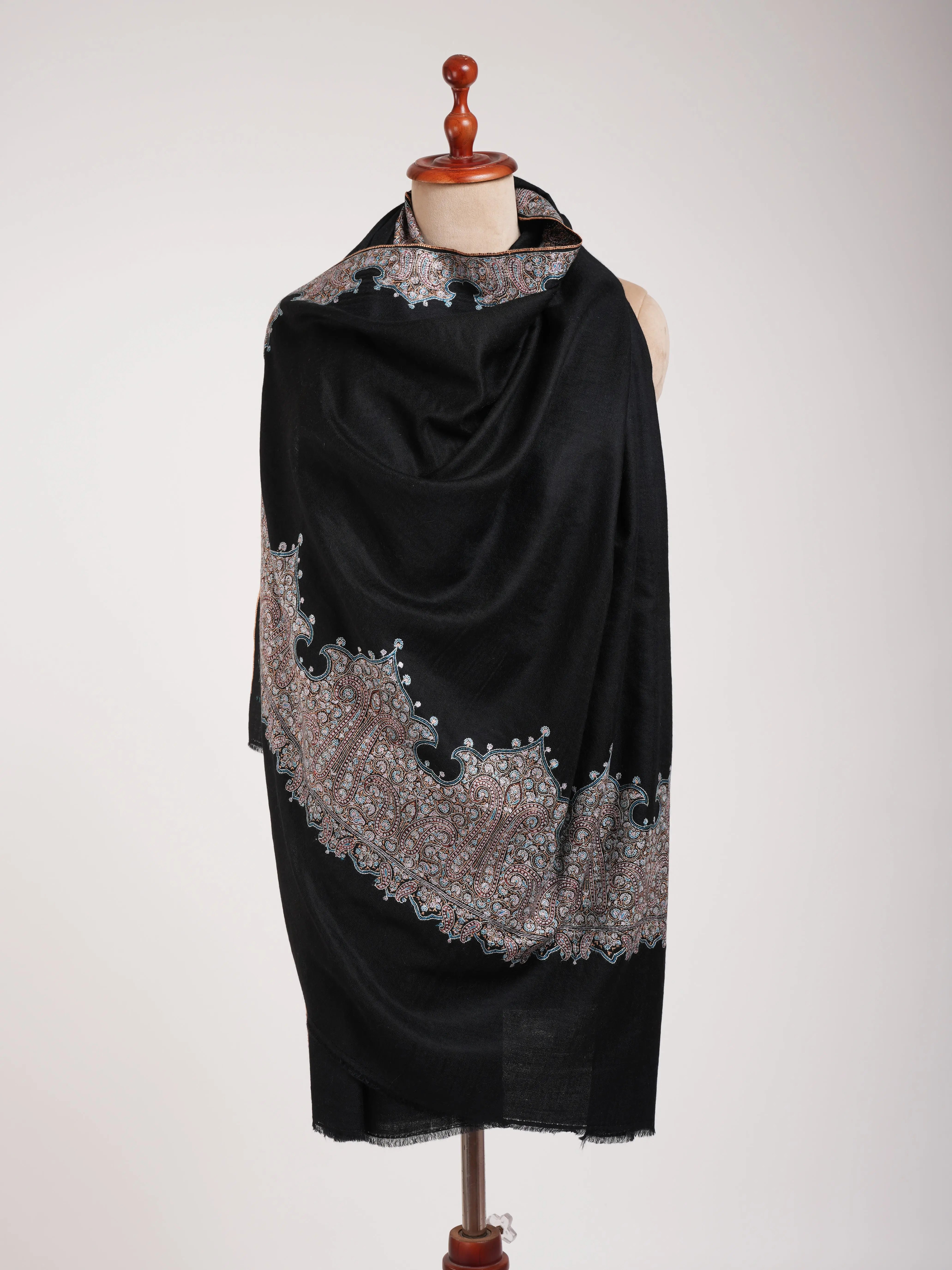 Black Embroidered Kashmiri Pashmina Shawl Shahkaar