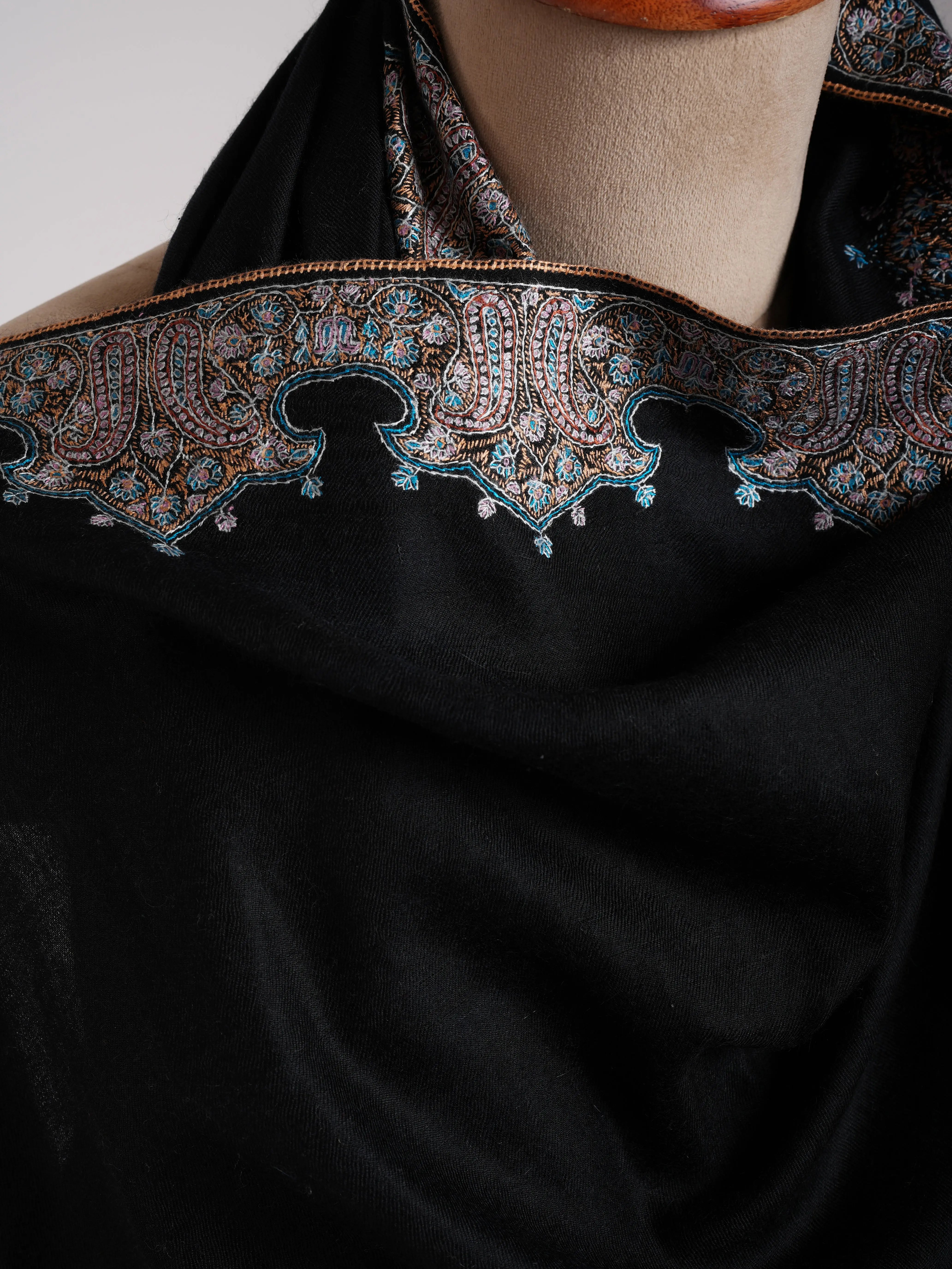 Black Embroidered Kashmiri Pashmina Shawl Shahkaar