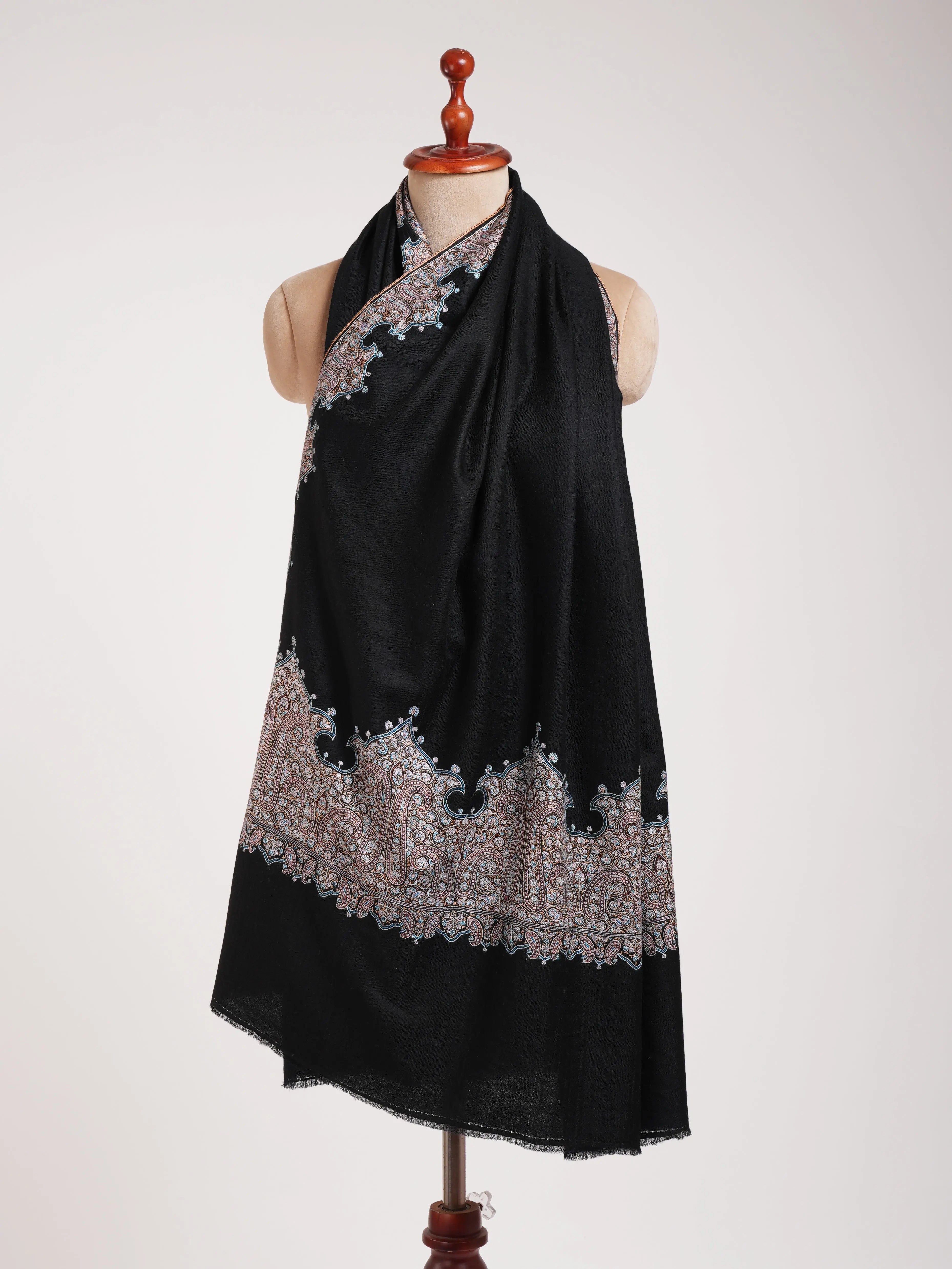 Black Embroidered Kashmiri Pashmina Shawl Shahkaar