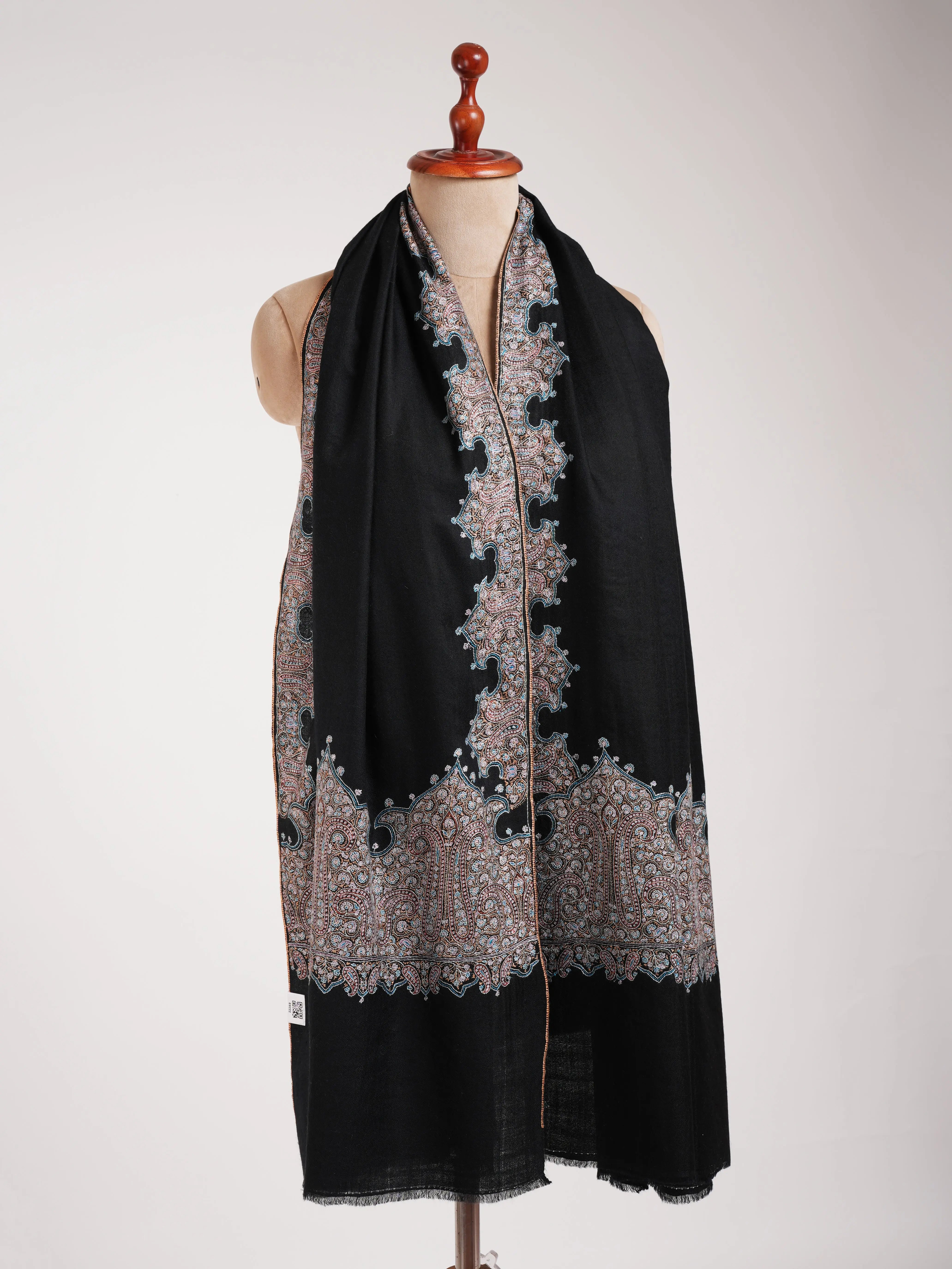 Black Embroidered Kashmiri Pashmina Shawl Shahkaar