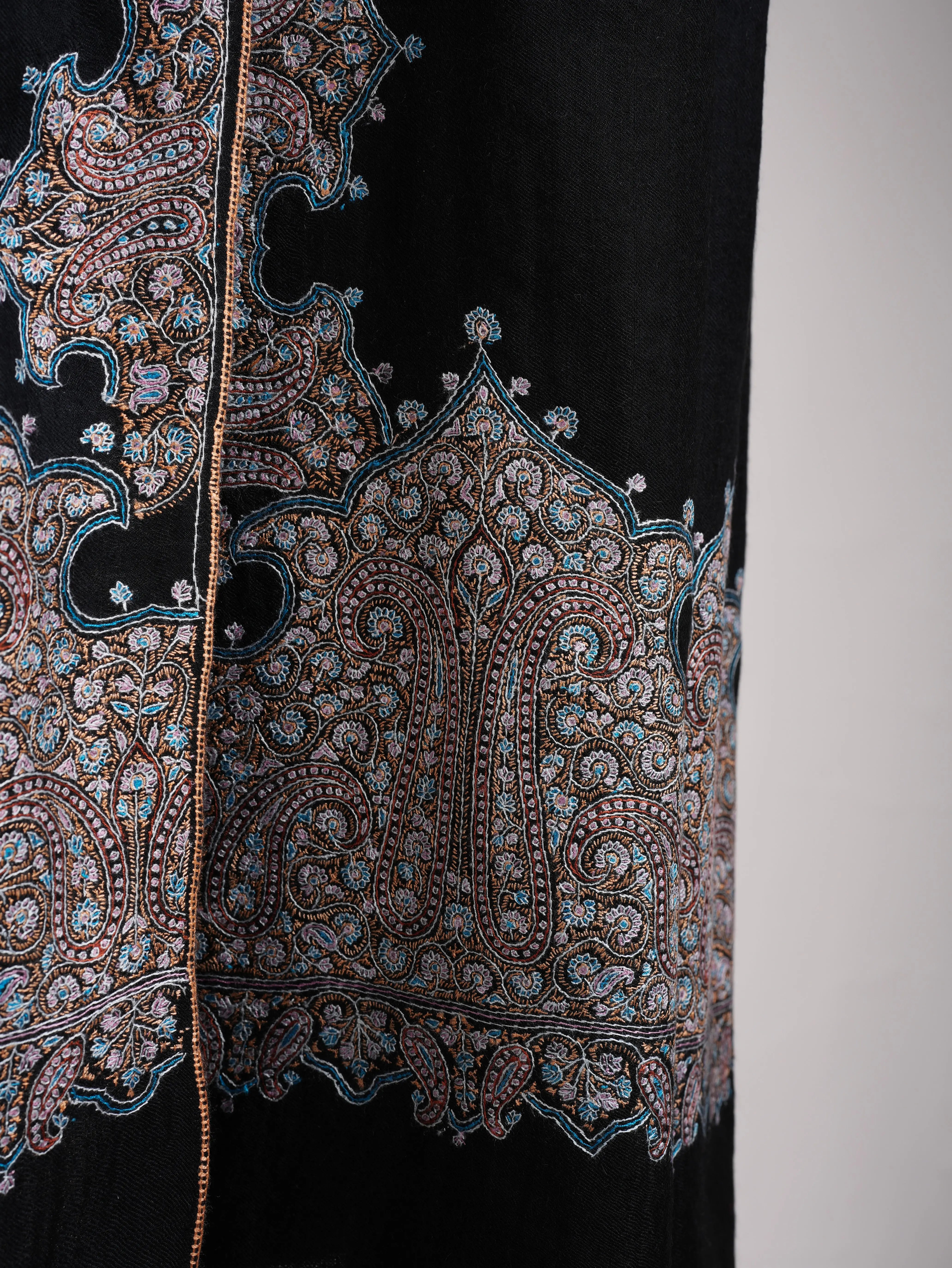 Black Embroidered Kashmiri Pashmina Shawl Shahkaar