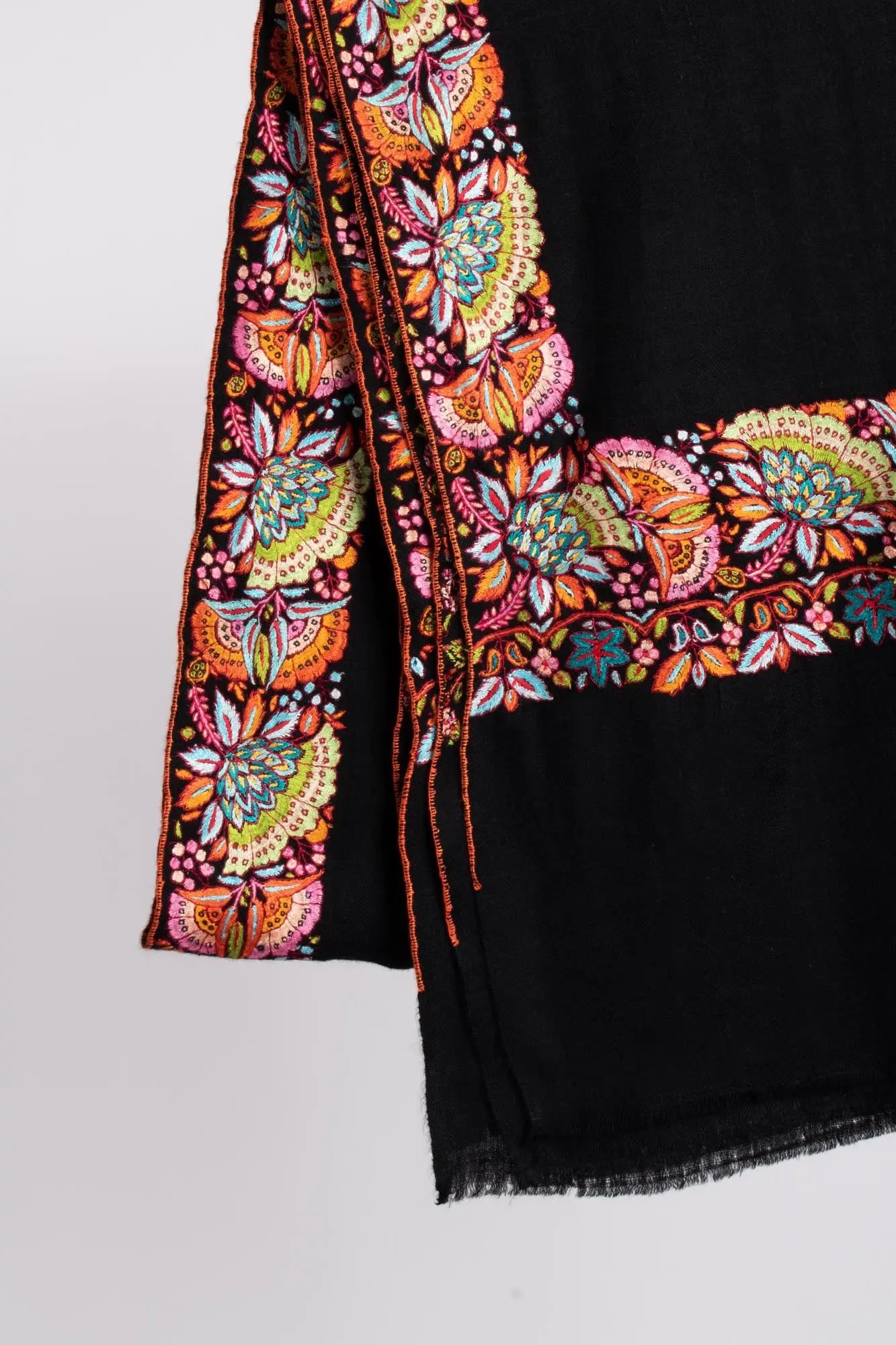 Black Floral Embroidered Pashmina Shawl - MARION Shahkaar
