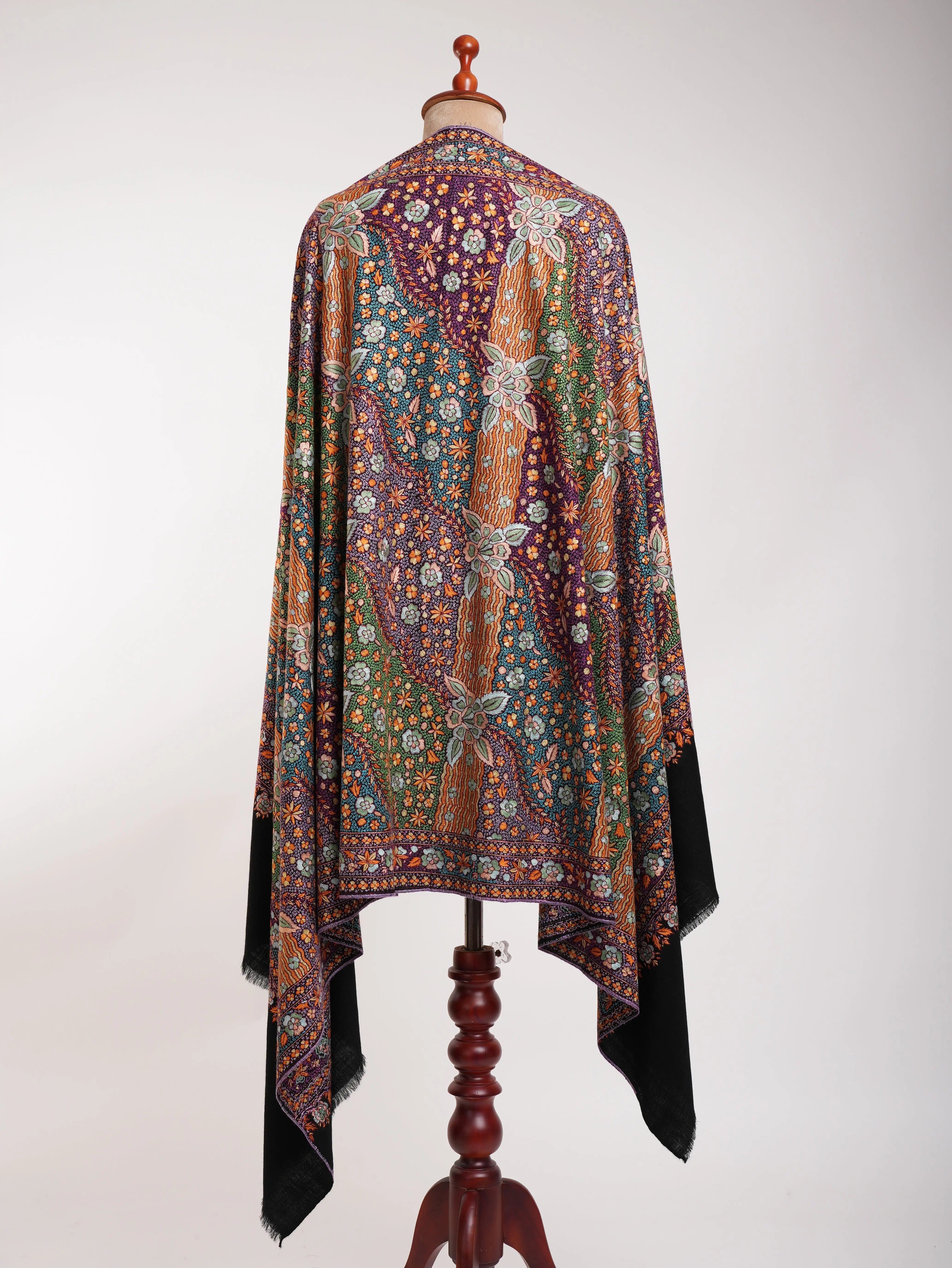 Black Hand Embroidered Festival Pashmina Jamavar Shawl Shahkaar
