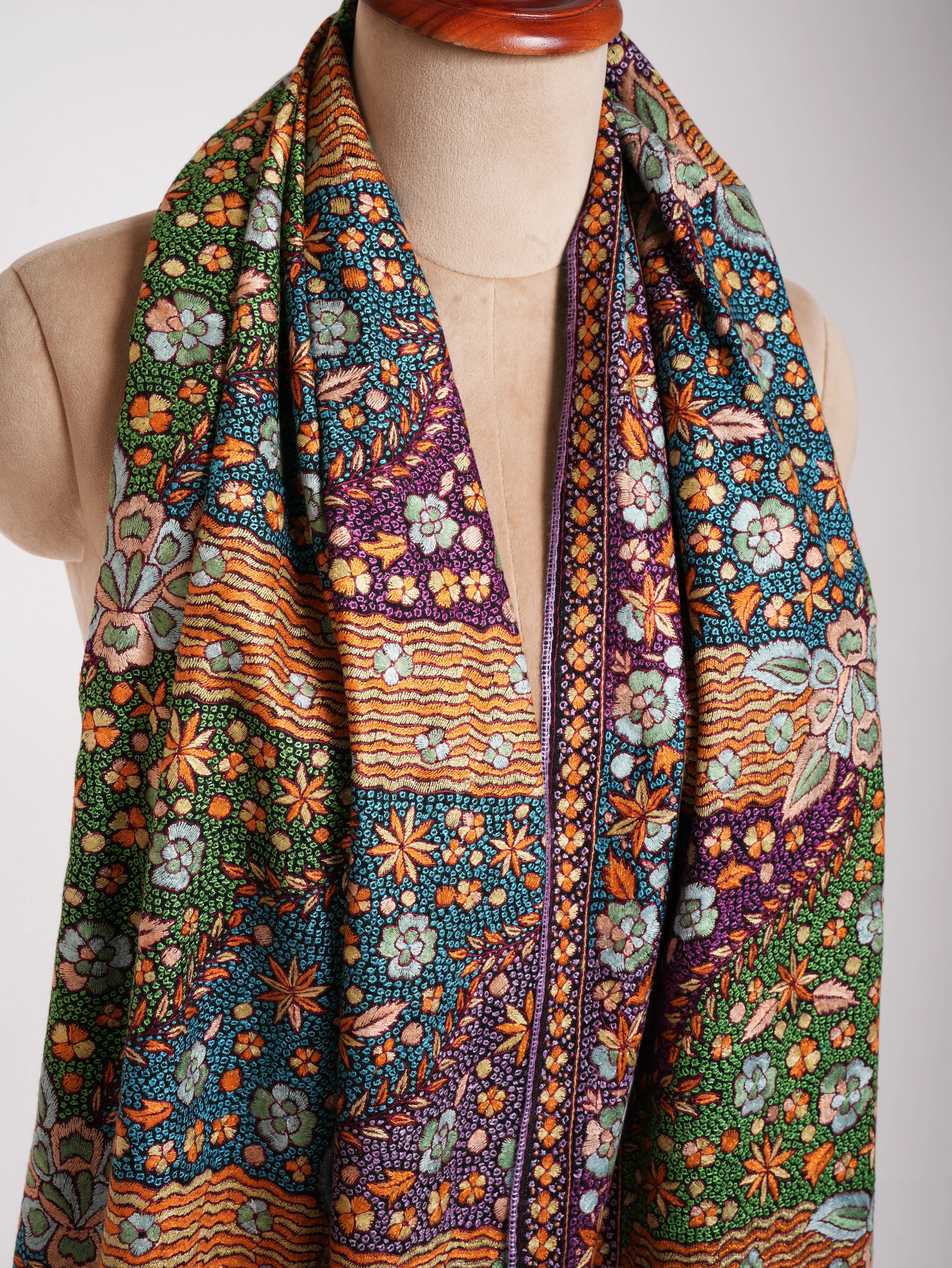 Black Hand Embroidered Festival Pashmina Jamavar Shawl Shahkaar
