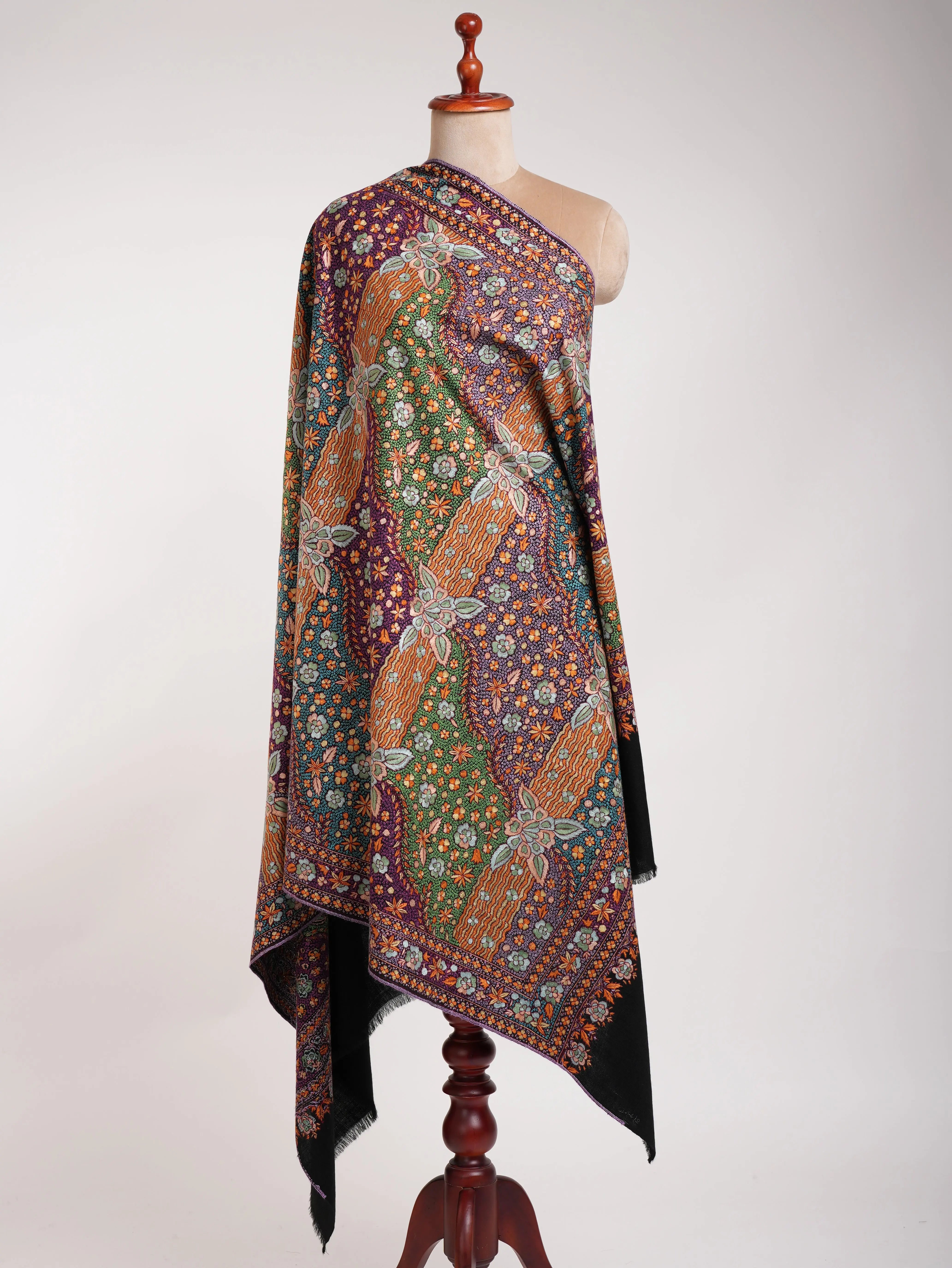 Black Hand Embroidered Festival Pashmina Jamavar Shawl Shahkaar