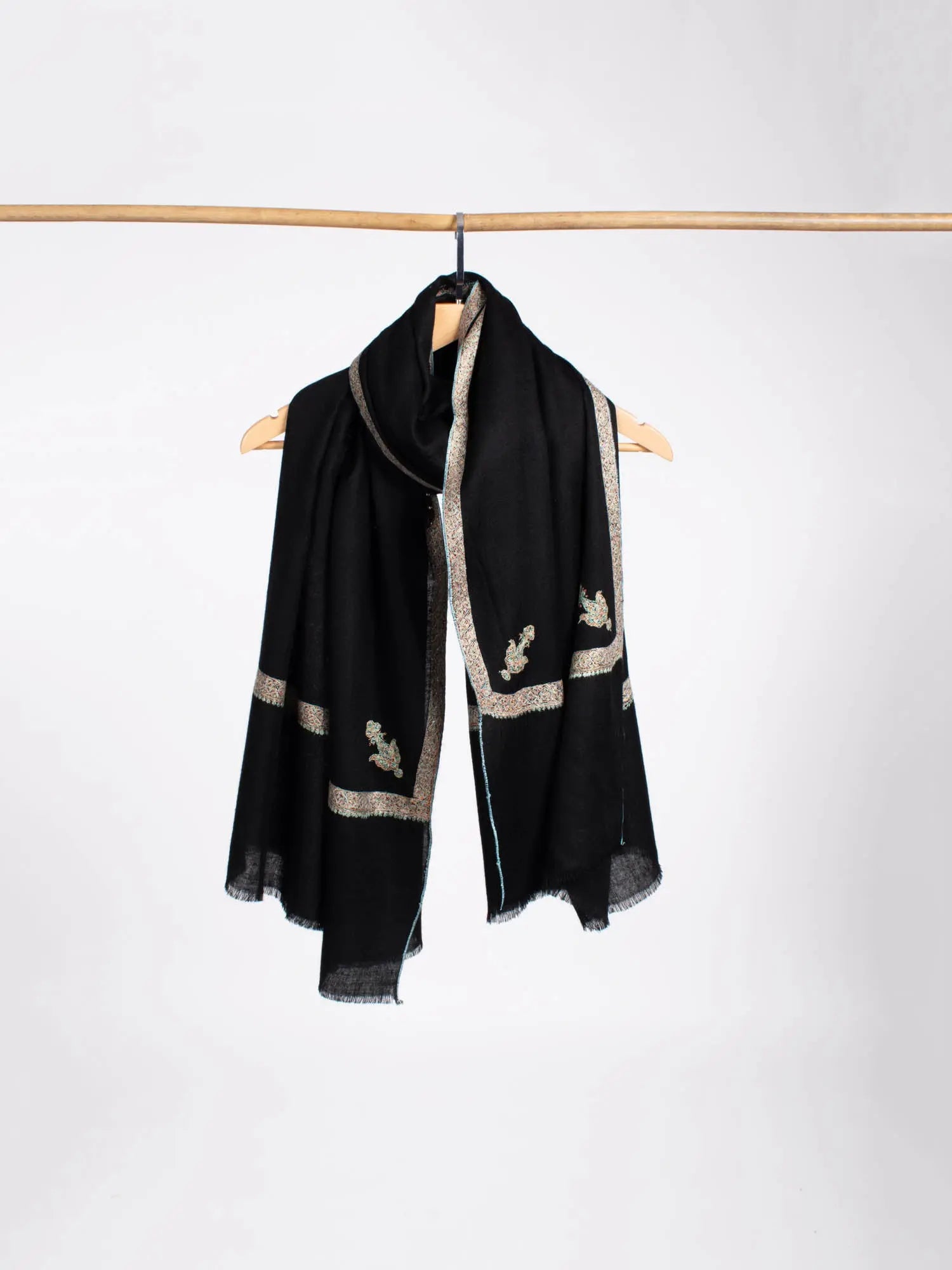 Black Hashia Pure Pashmina Shawl Shahkaar