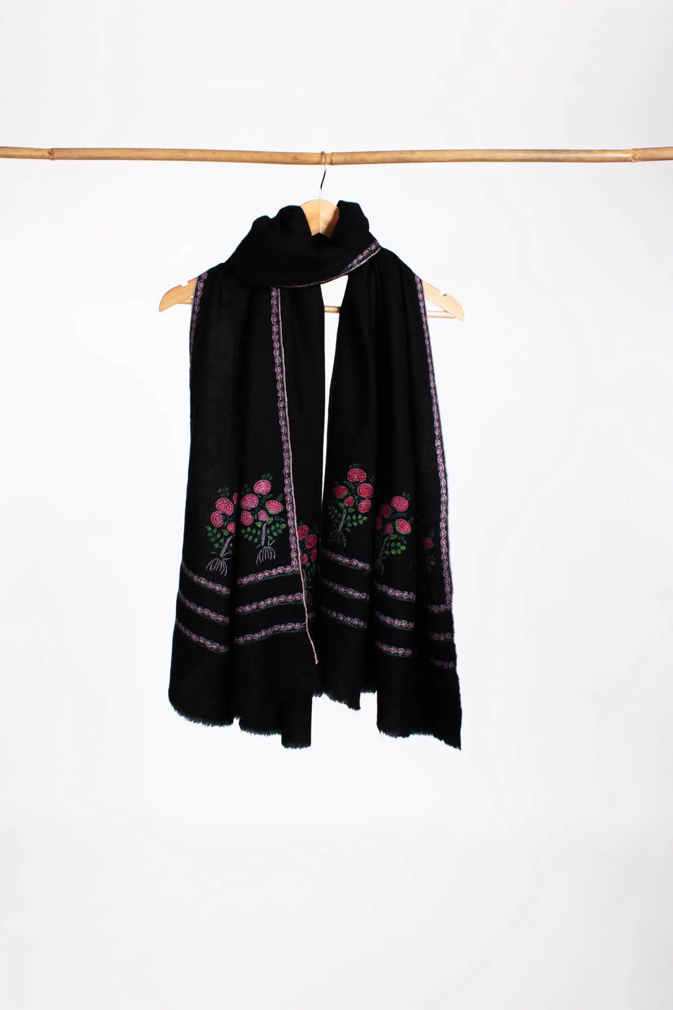 Black Mughal Motif Kashmiri Pashmina - WINDOW Shahkaar