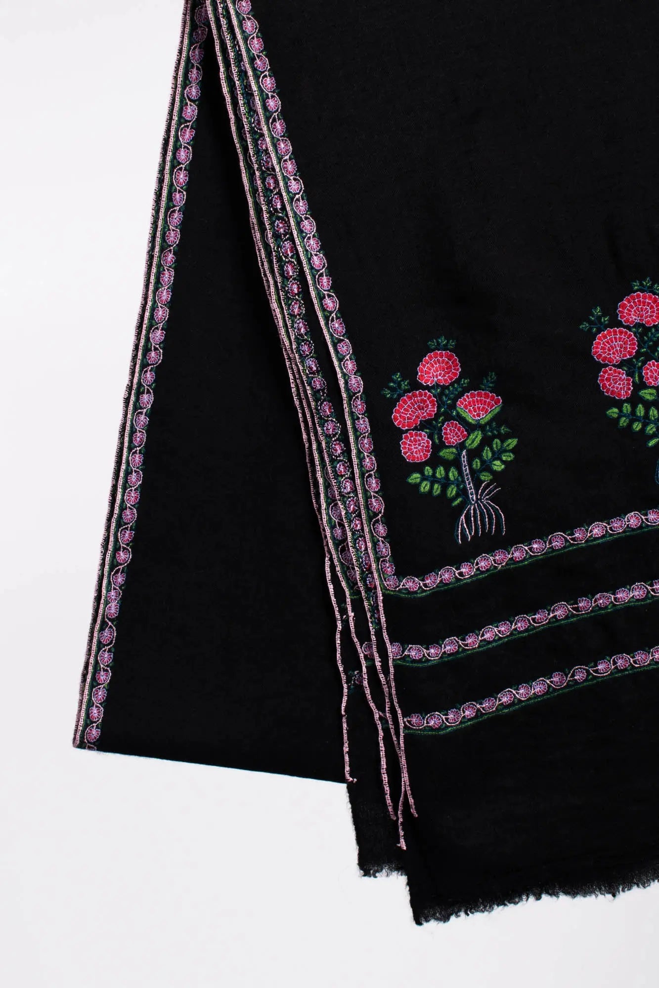 Black Mughal Motif Kashmiri Pashmina - WINDOW Shahkaar