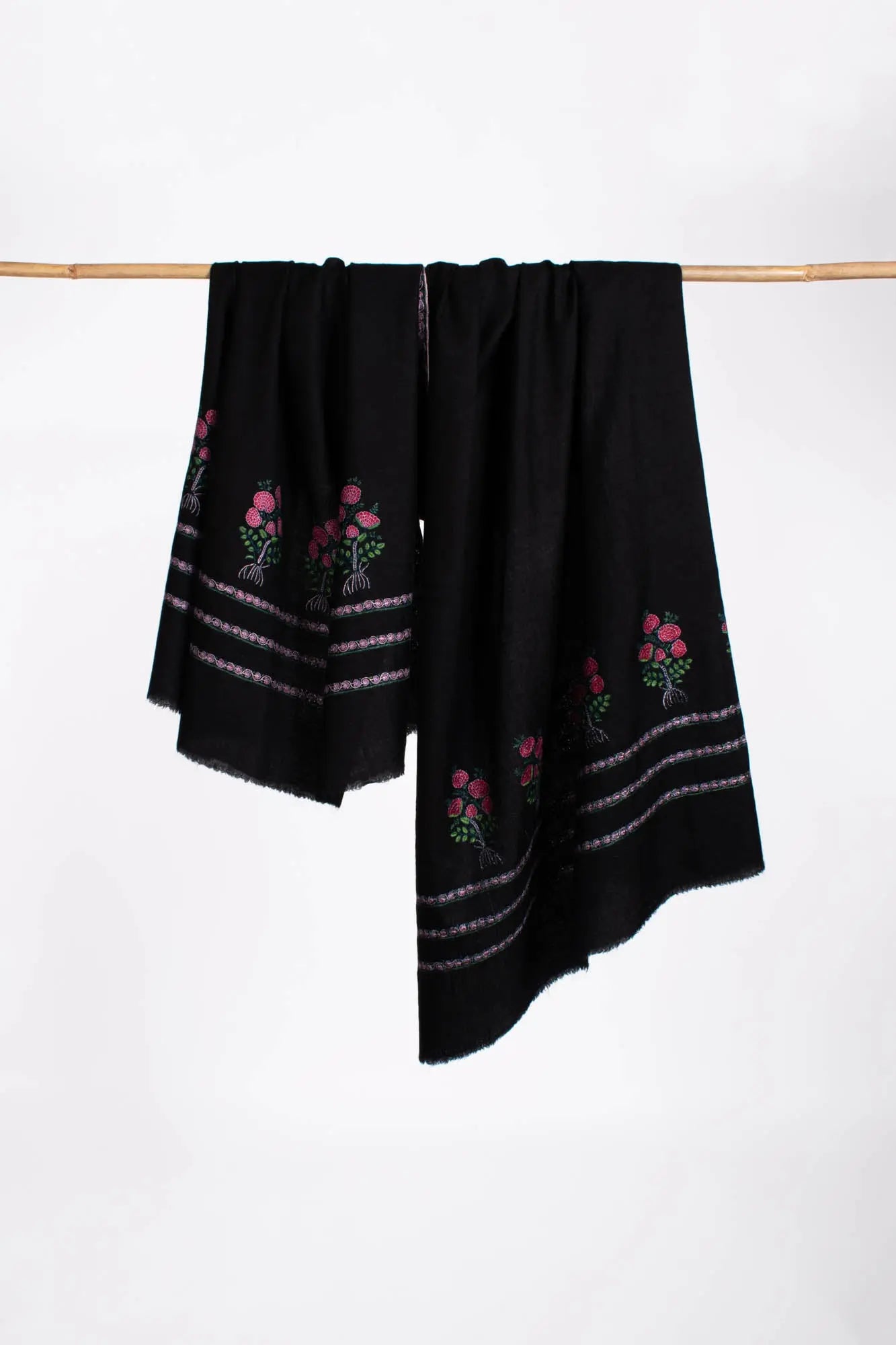 Black Mughal Motif Kashmiri Pashmina - WINDOW Shahkaar