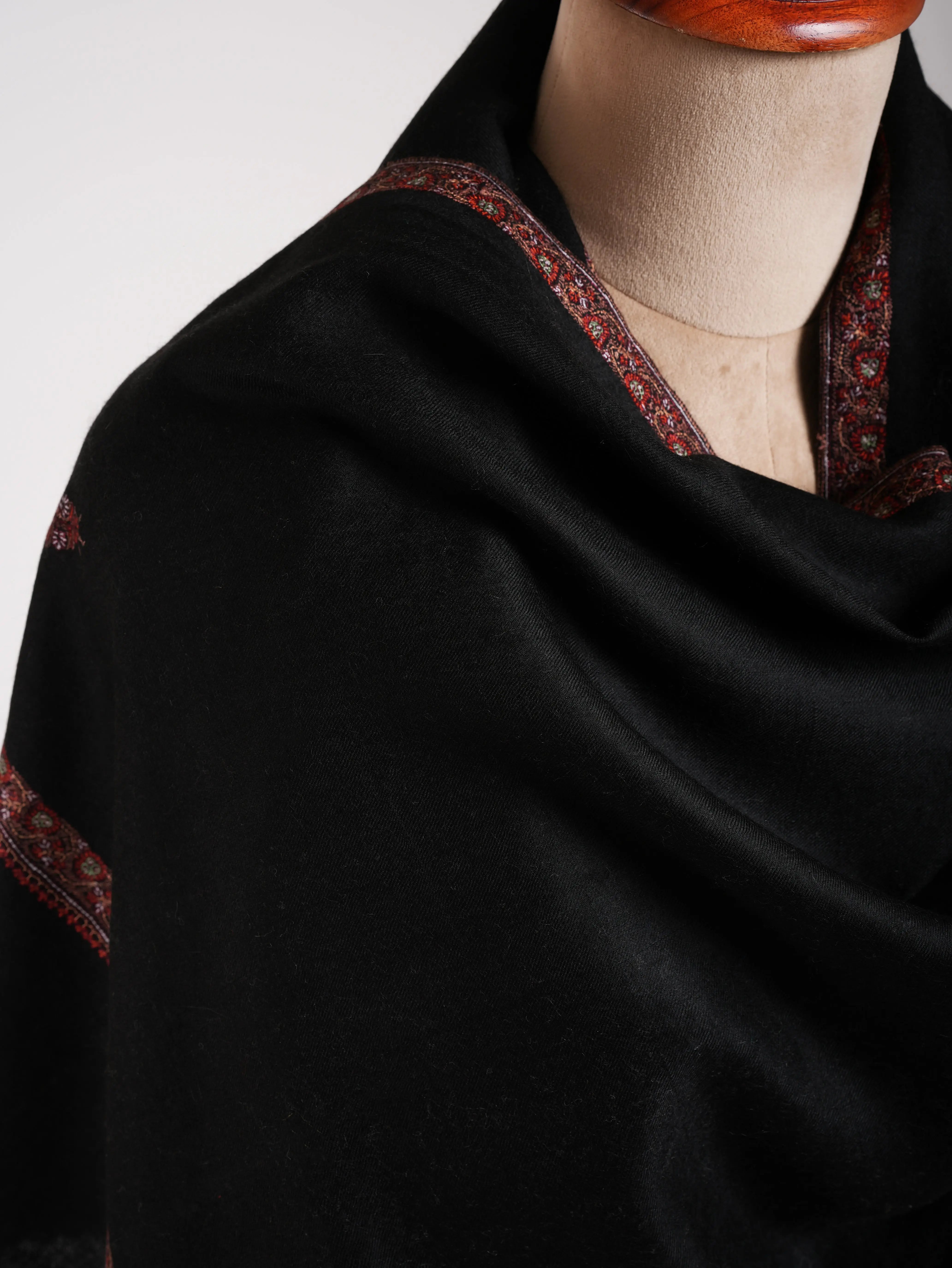 Black Original Pashmina Shawl in Sozni Embroidery Shahkaar