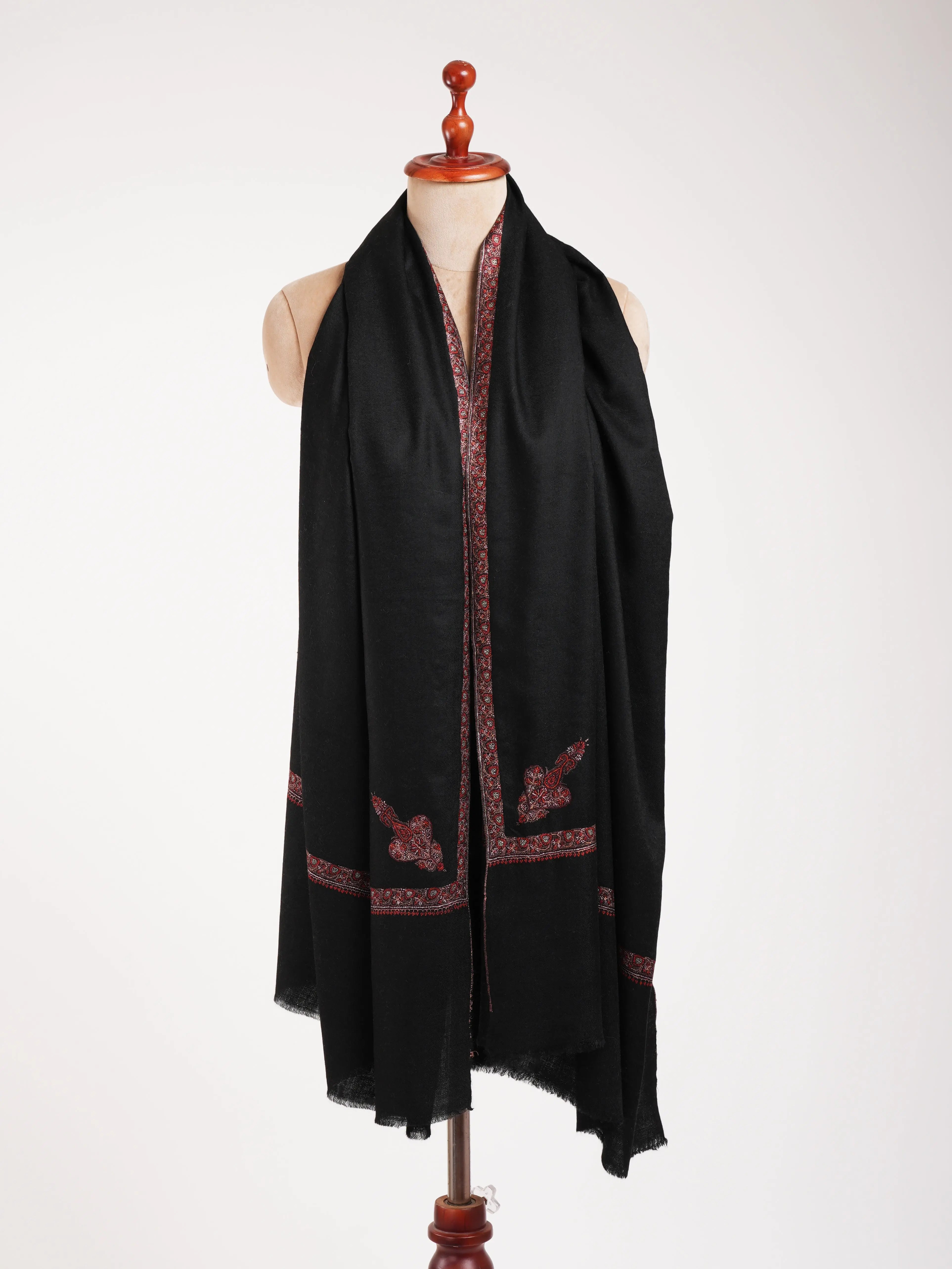 Black Original Pashmina Shawl in Sozni Embroidery Shahkaar