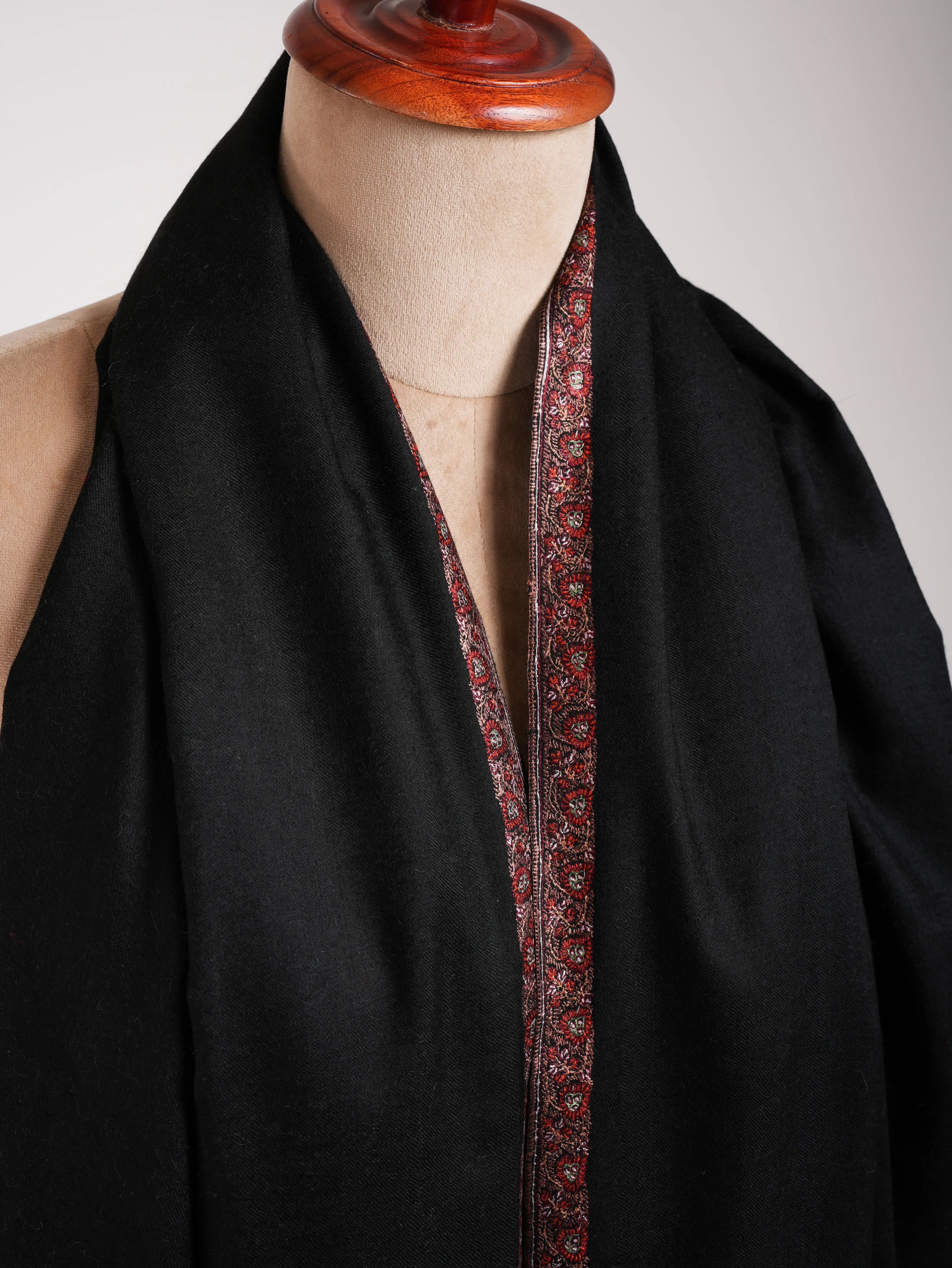 Black Original Pashmina Shawl in Sozni Embroidery Shahkaar