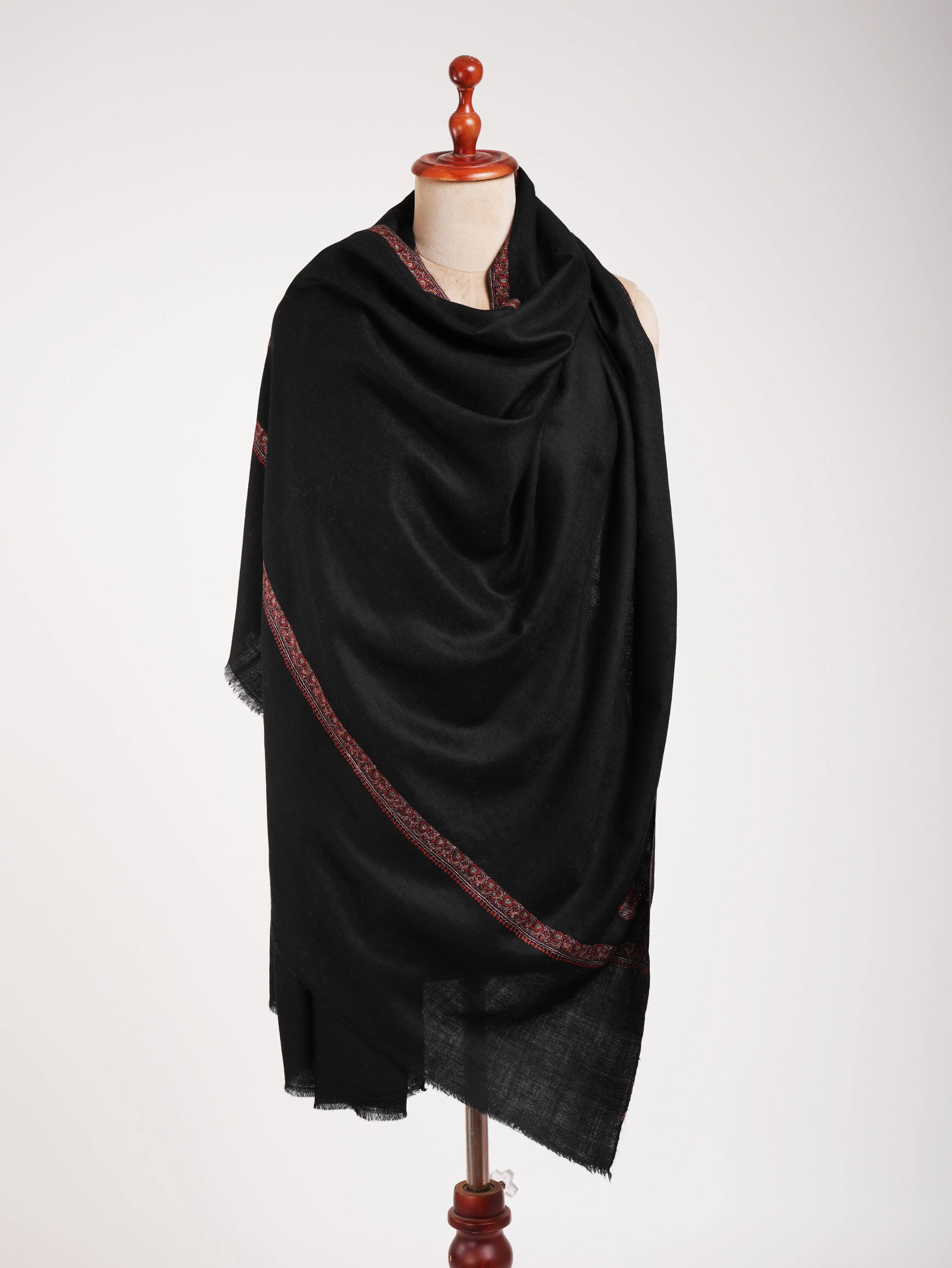 Black Original Pashmina Shawl in Sozni Embroidery Shahkaar