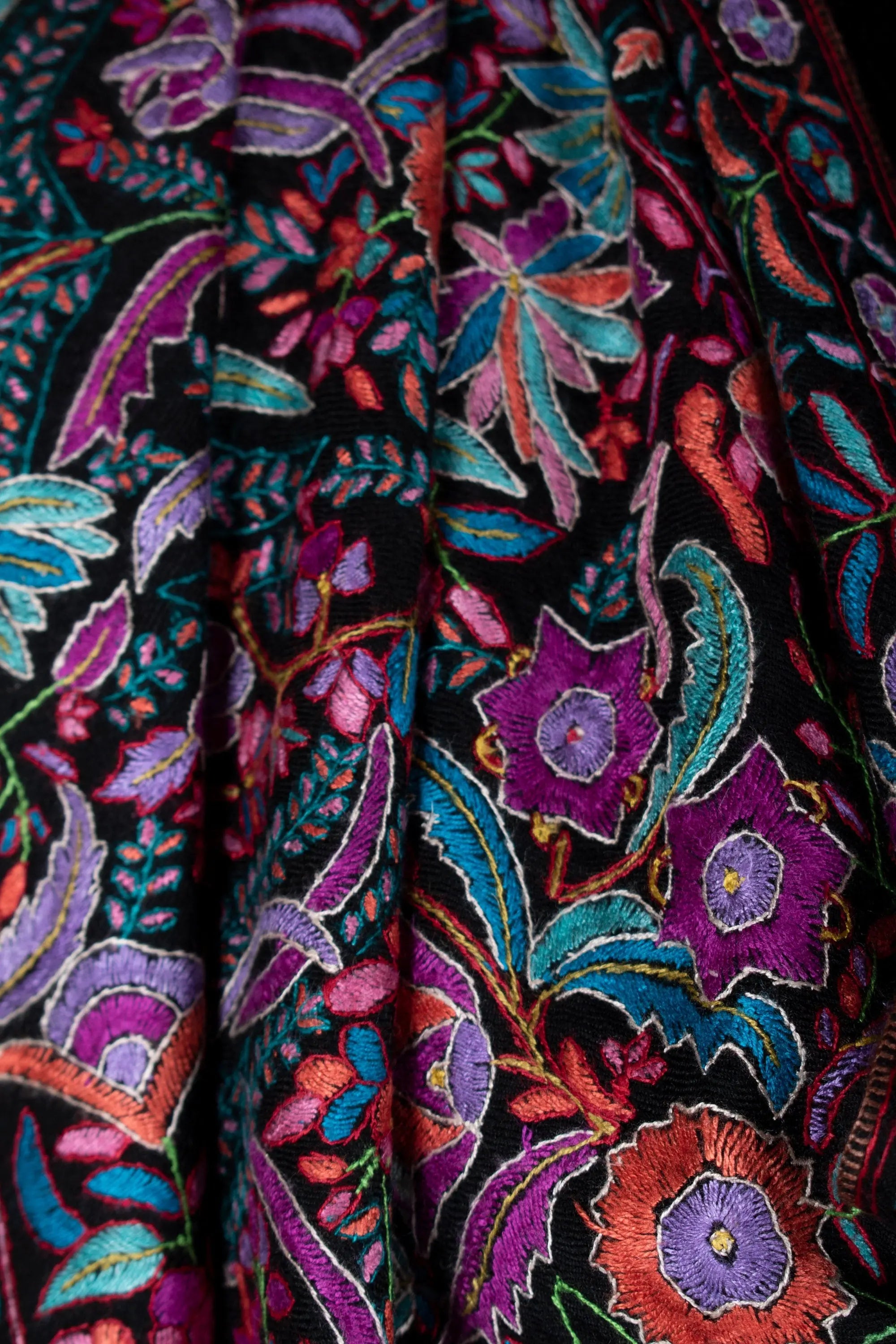 Black Paper Machie Shawl, Pure Pashmina Wrap, Handcrafted in Kashmir, 40x80" Shahkaar