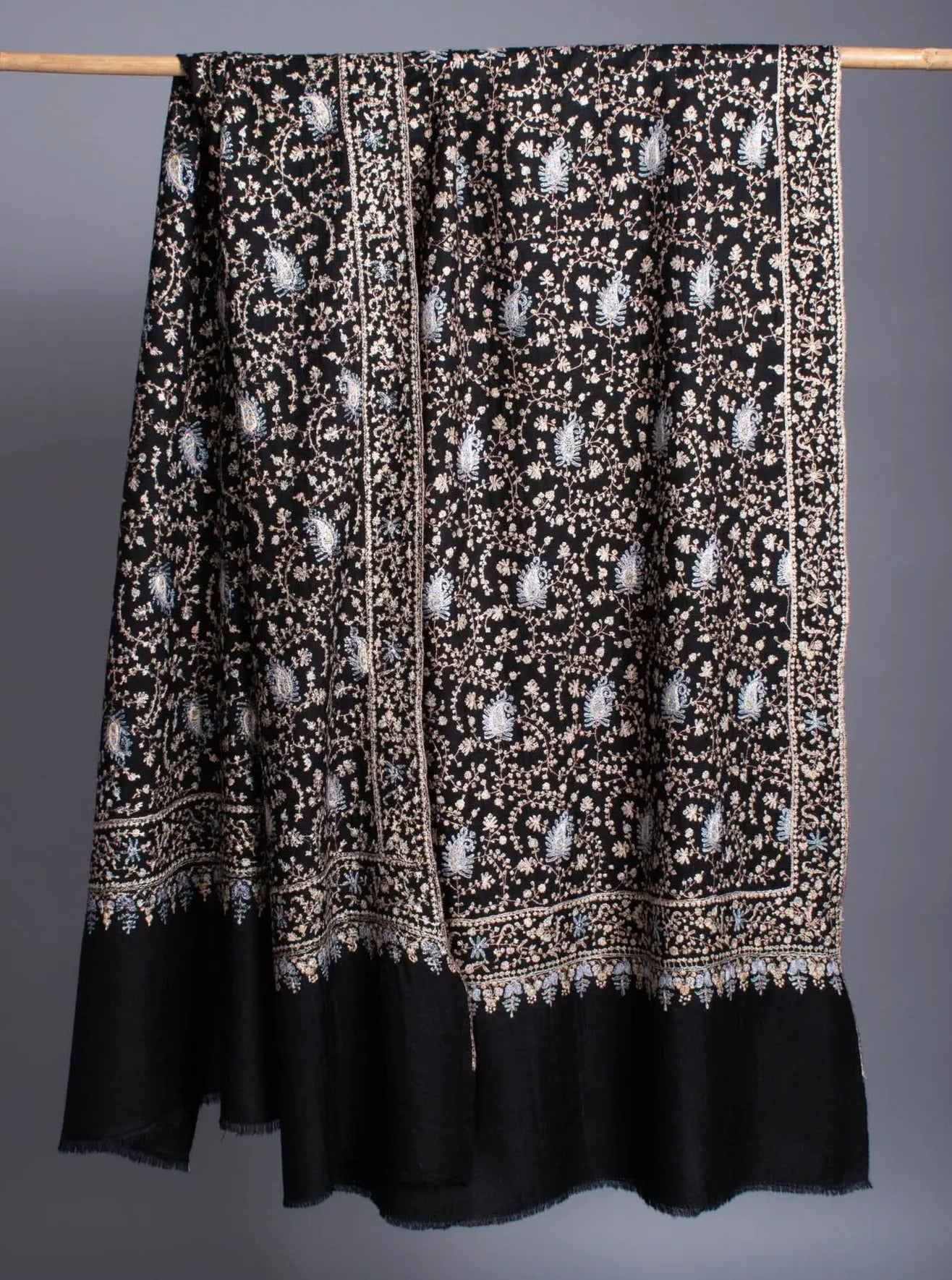 Black Pashmina Shawl In Sozni Jali - PENRYN Shahkaar
