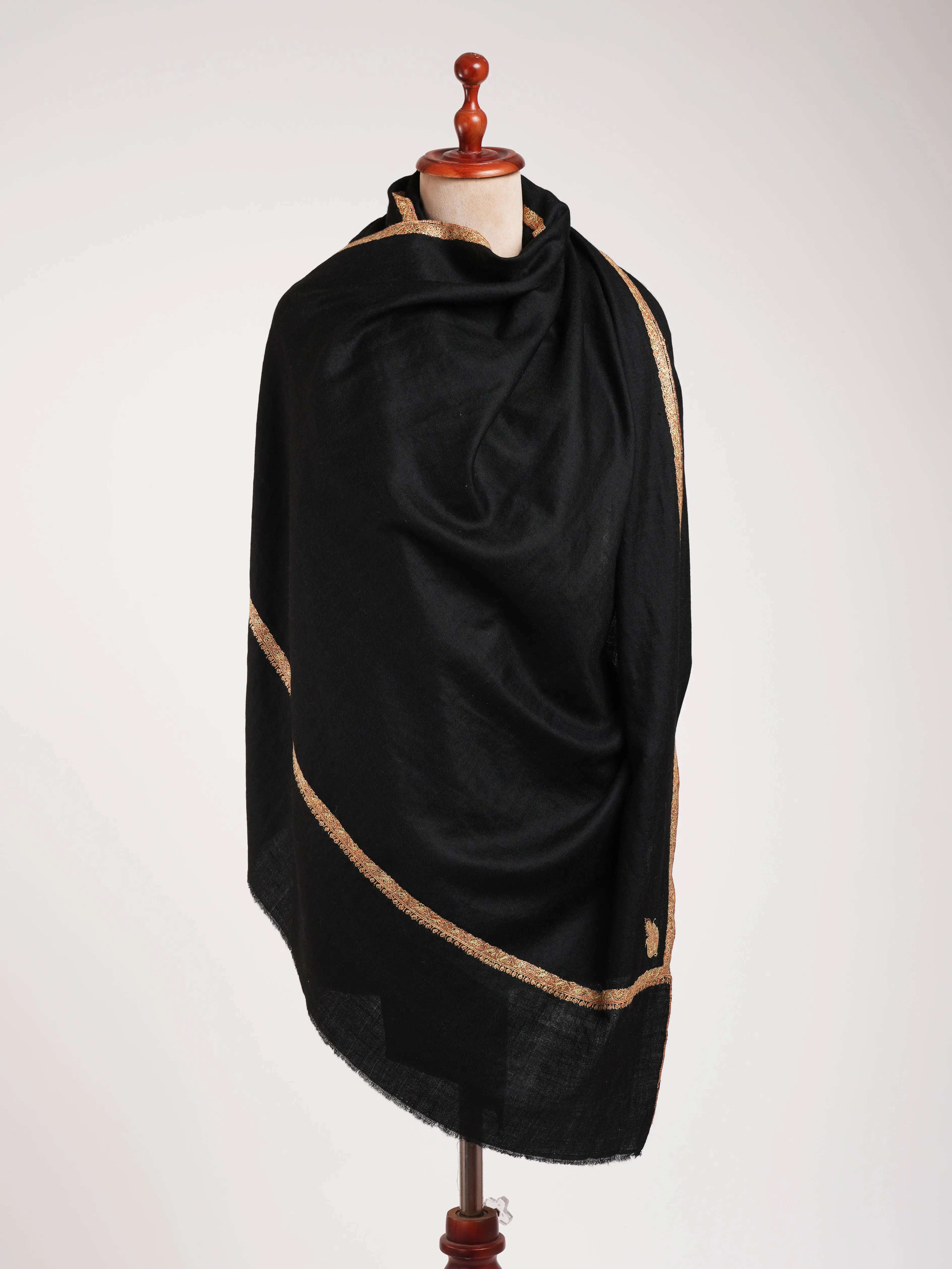 Black Pashmina Shawl with Bail Sozni Embroidery Shahkaar