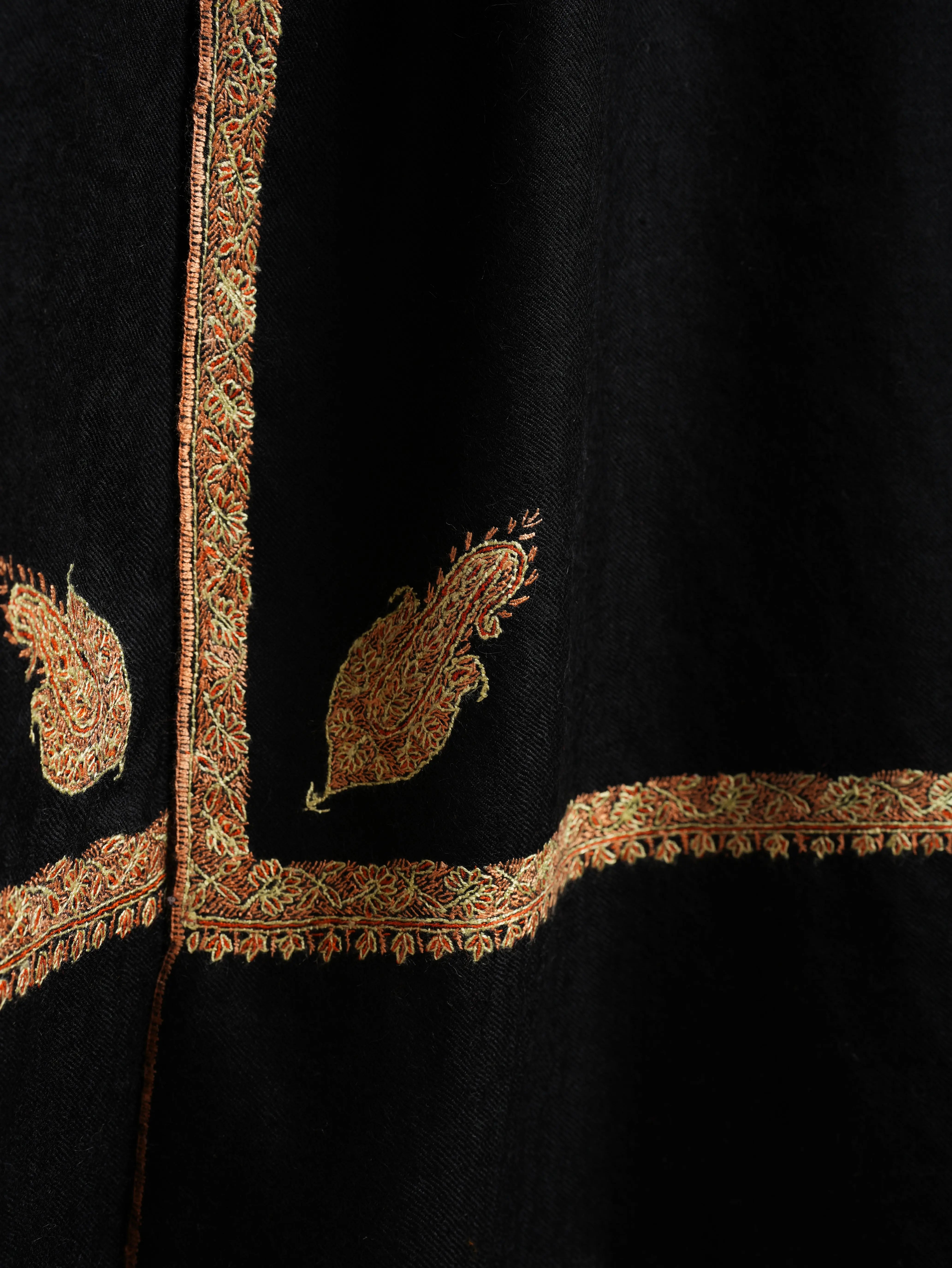 Black Pashmina Shawl with Bail Sozni Embroidery Shahkaar
