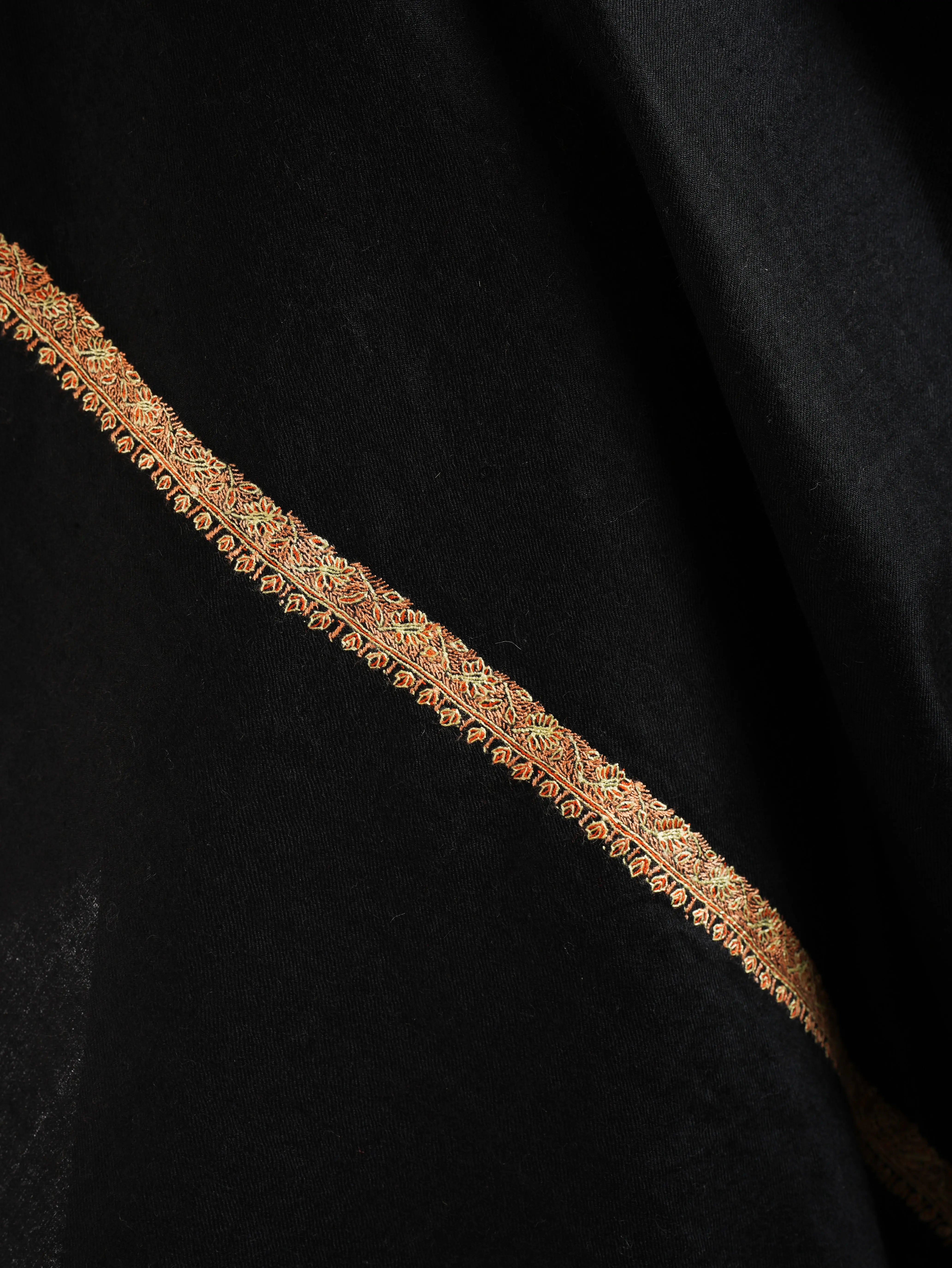 Black Pashmina Shawl with Bail Sozni Embroidery Shahkaar