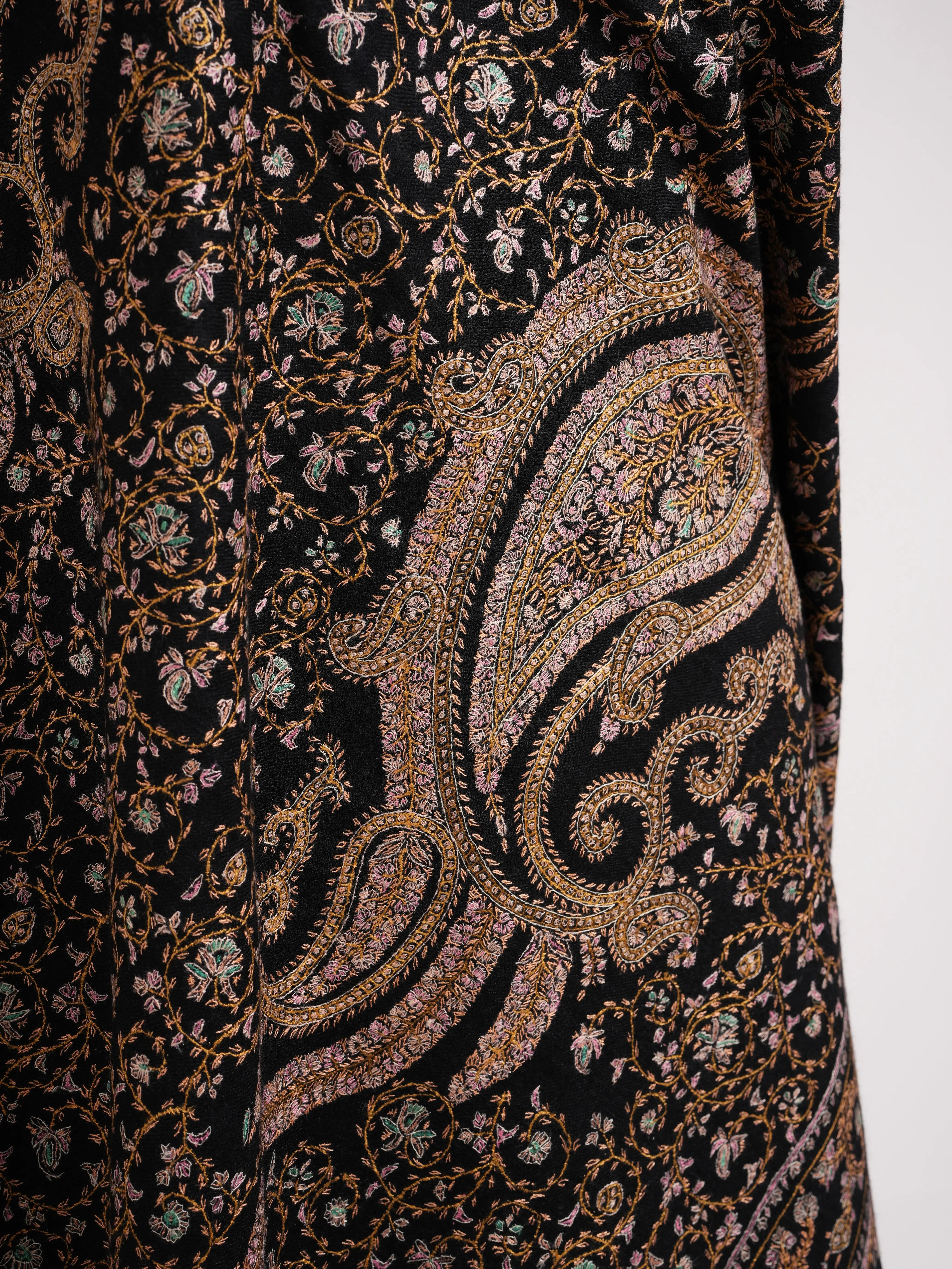 Black Pashmina Shawl with Embroidered Paisley Motif Shahkaar