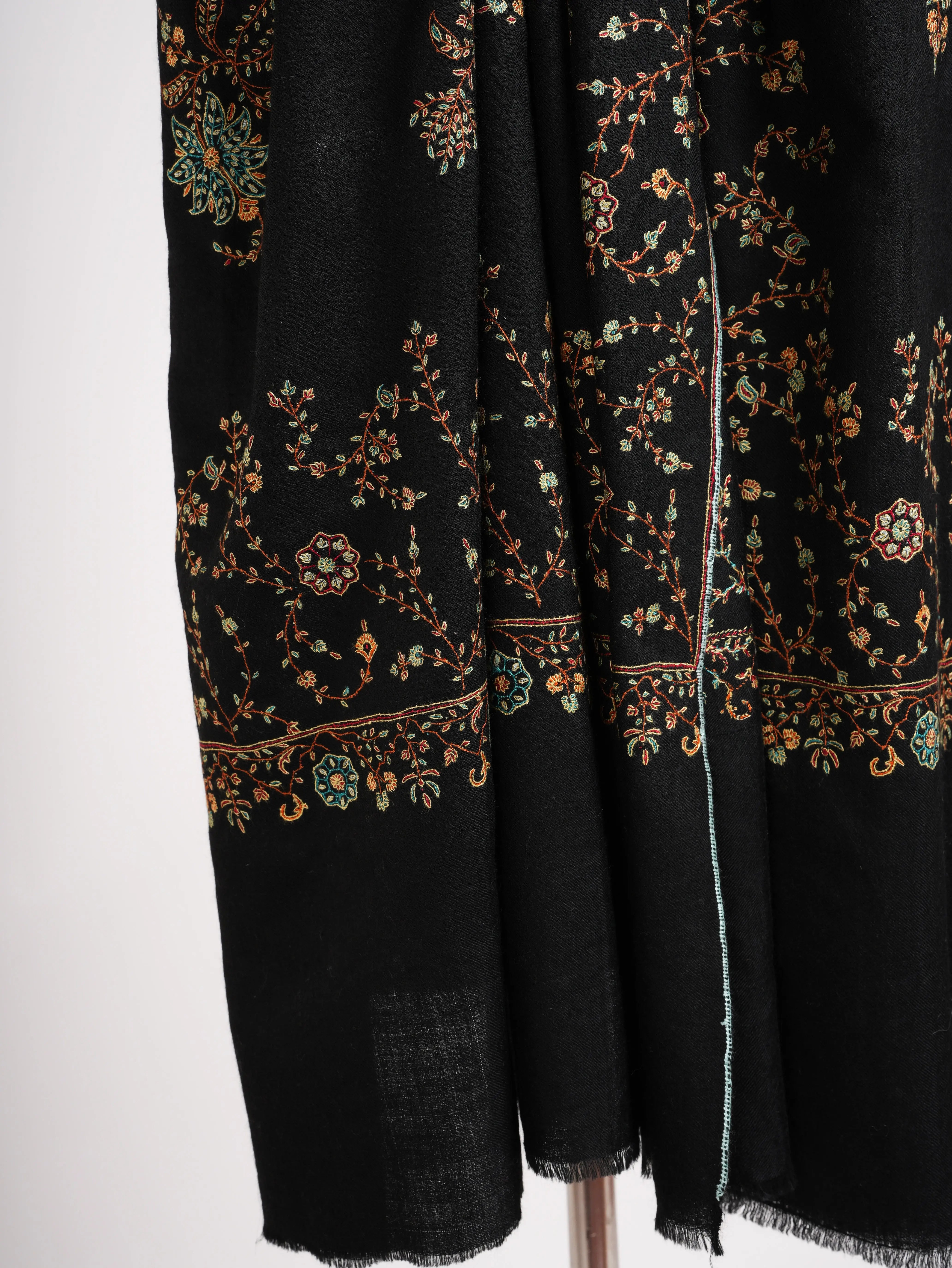 Black Pashmina Shawl with Fine Sozni Embroidery Shahkaar