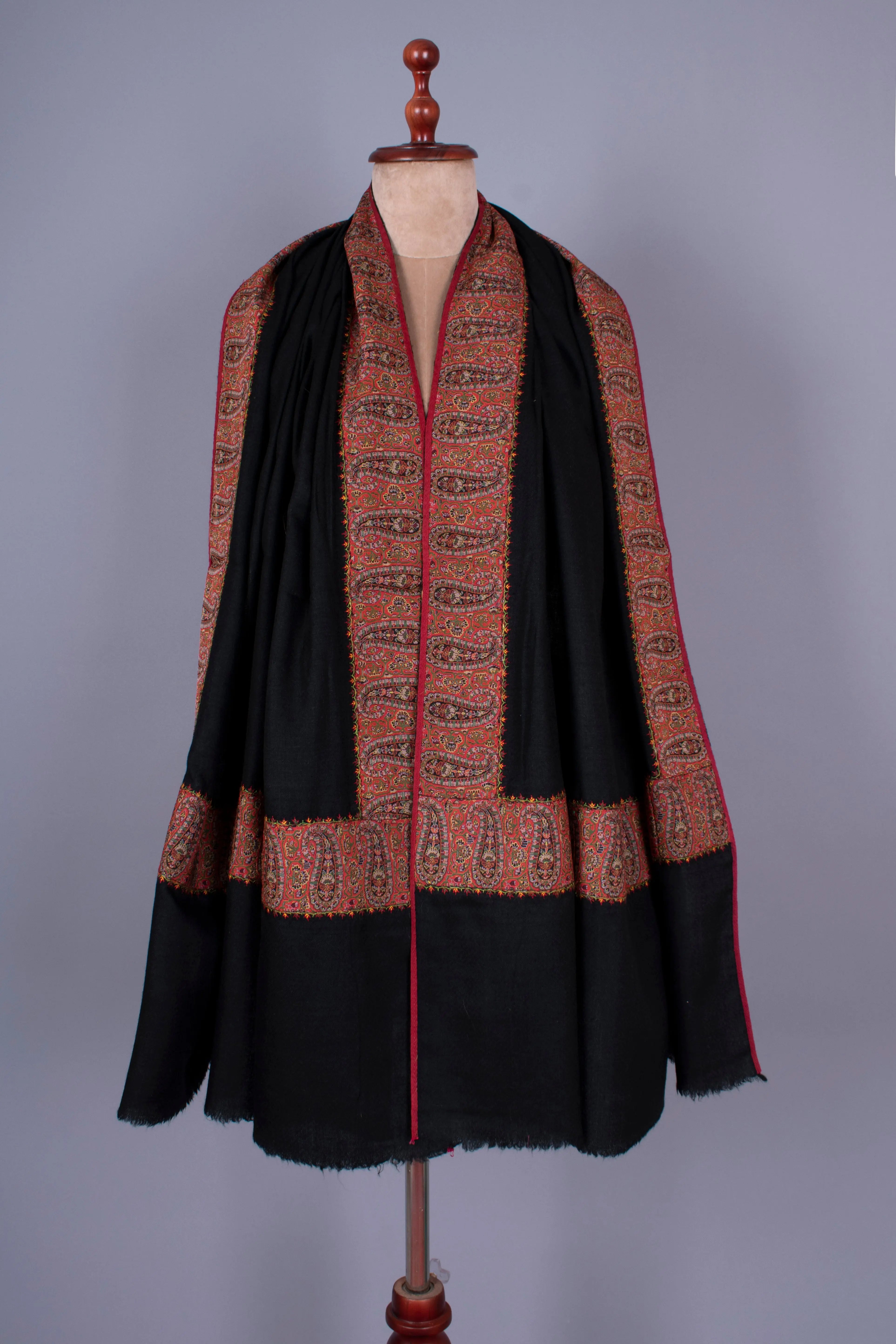 Black Pashmina with Antique Border Shahkaar
