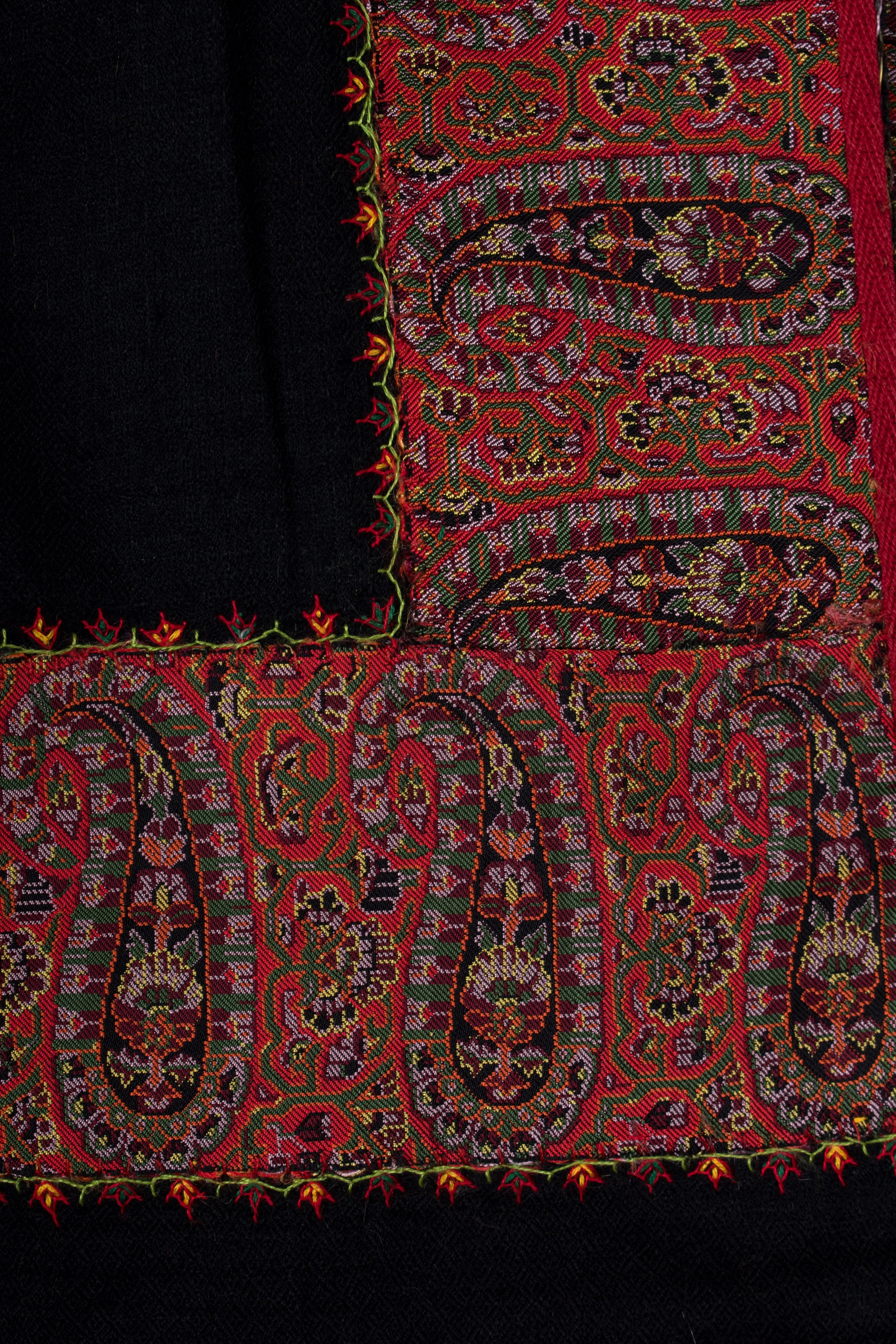Black Pashmina with Antique Border Shahkaar