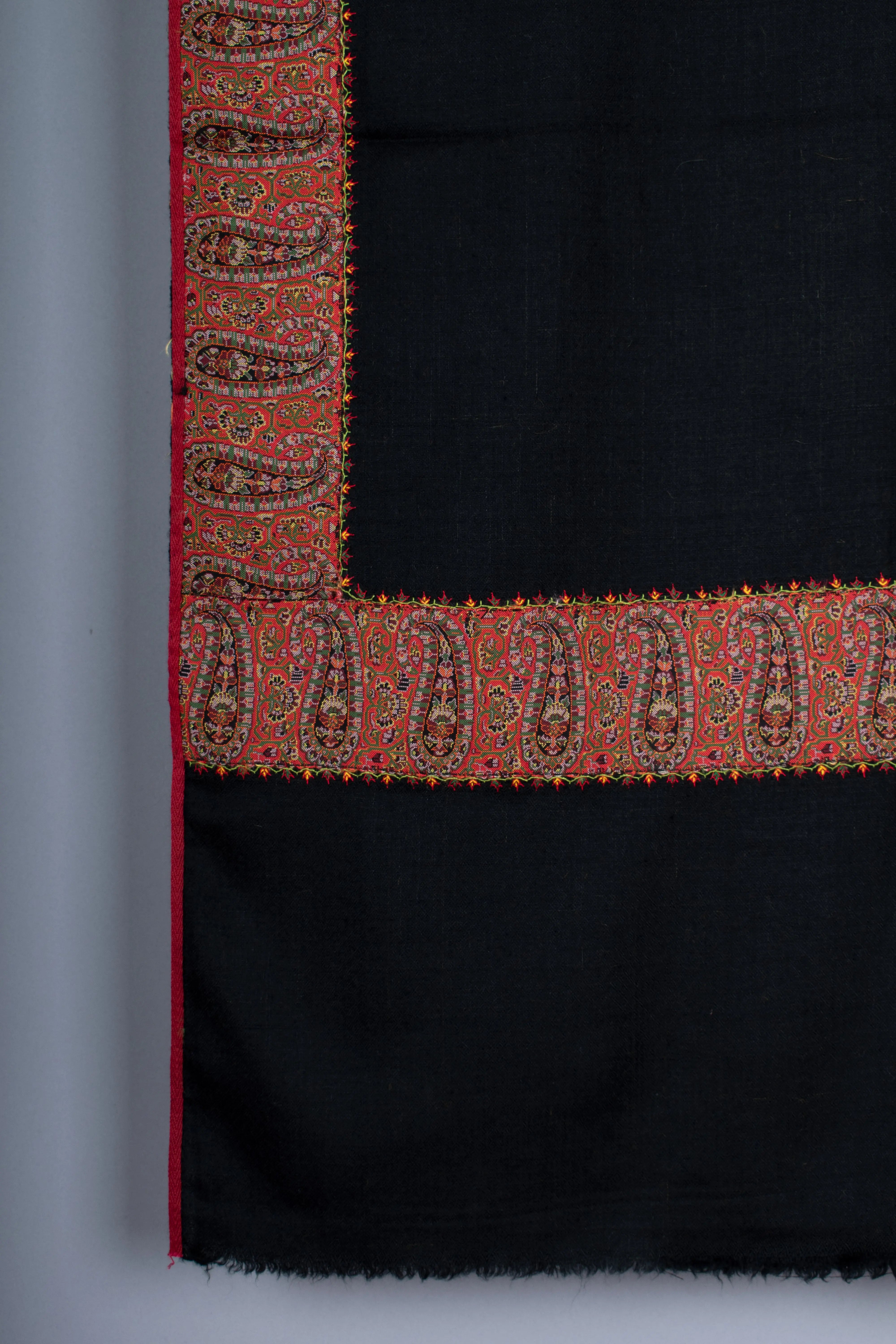 Black Pashmina with Antique Border Shahkaar