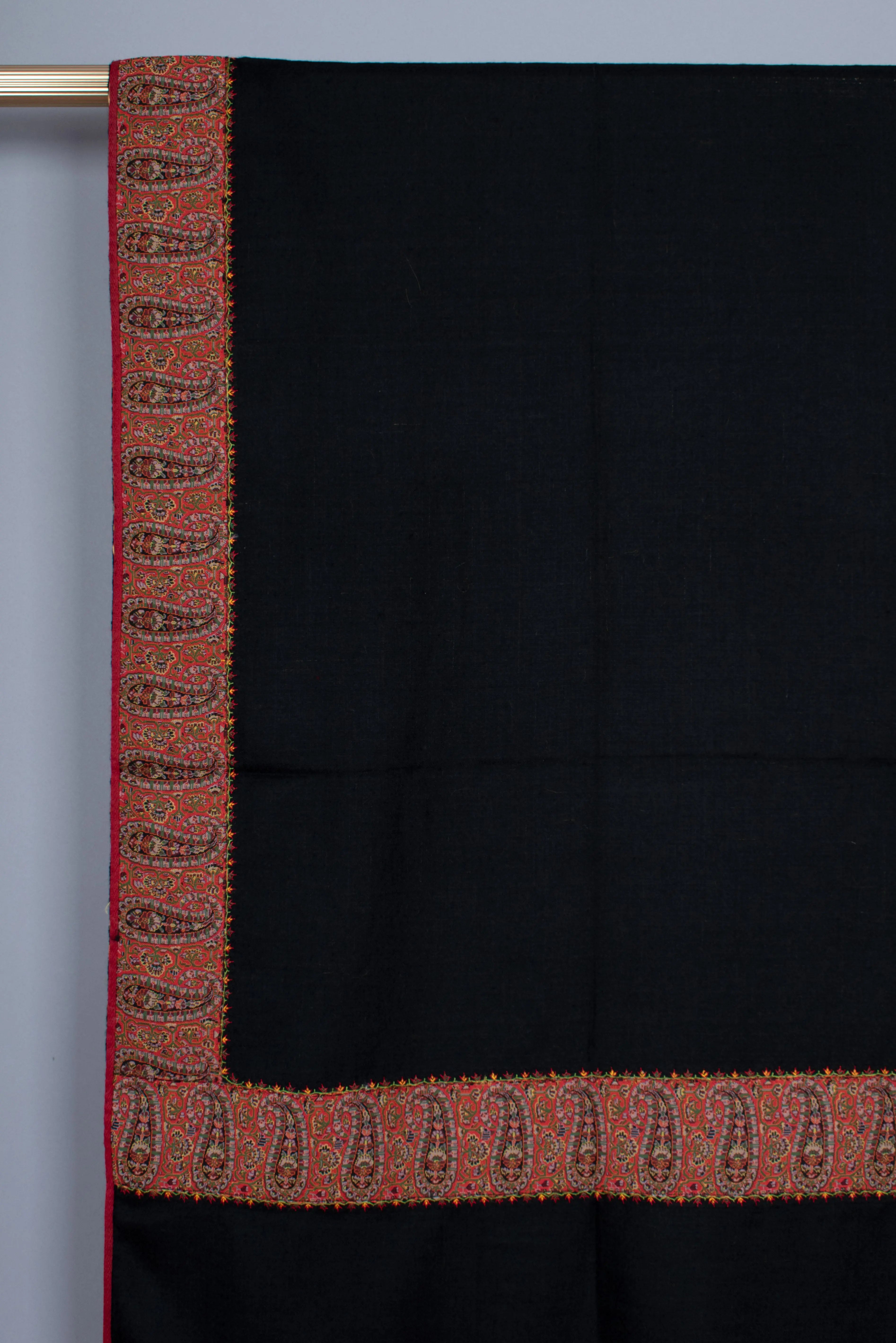 Black Pashmina with Antique Border Shahkaar