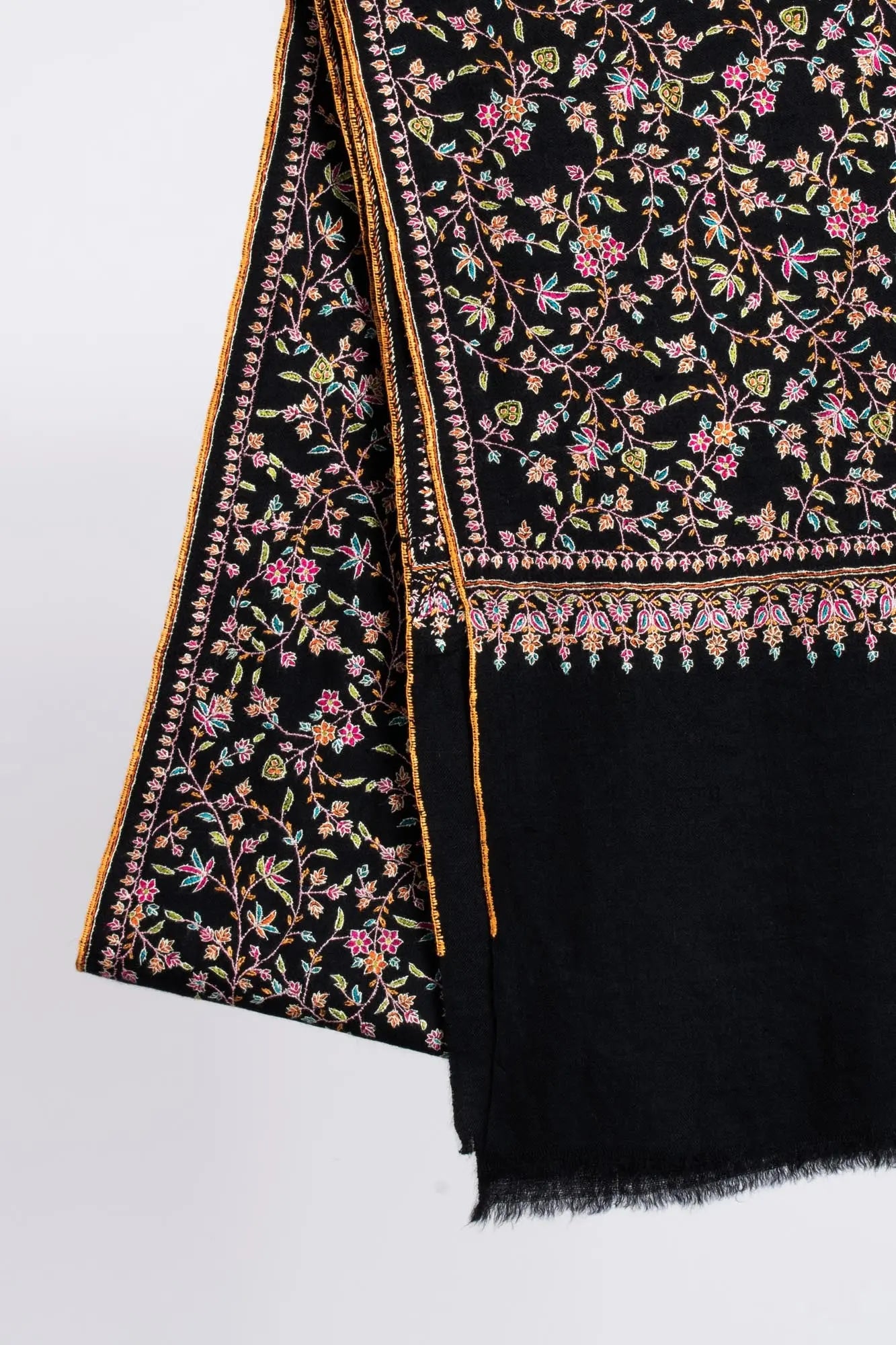 Black Pearl Sozni Embroidered Pashmina Wrap - BIDEFORD Shahkaar