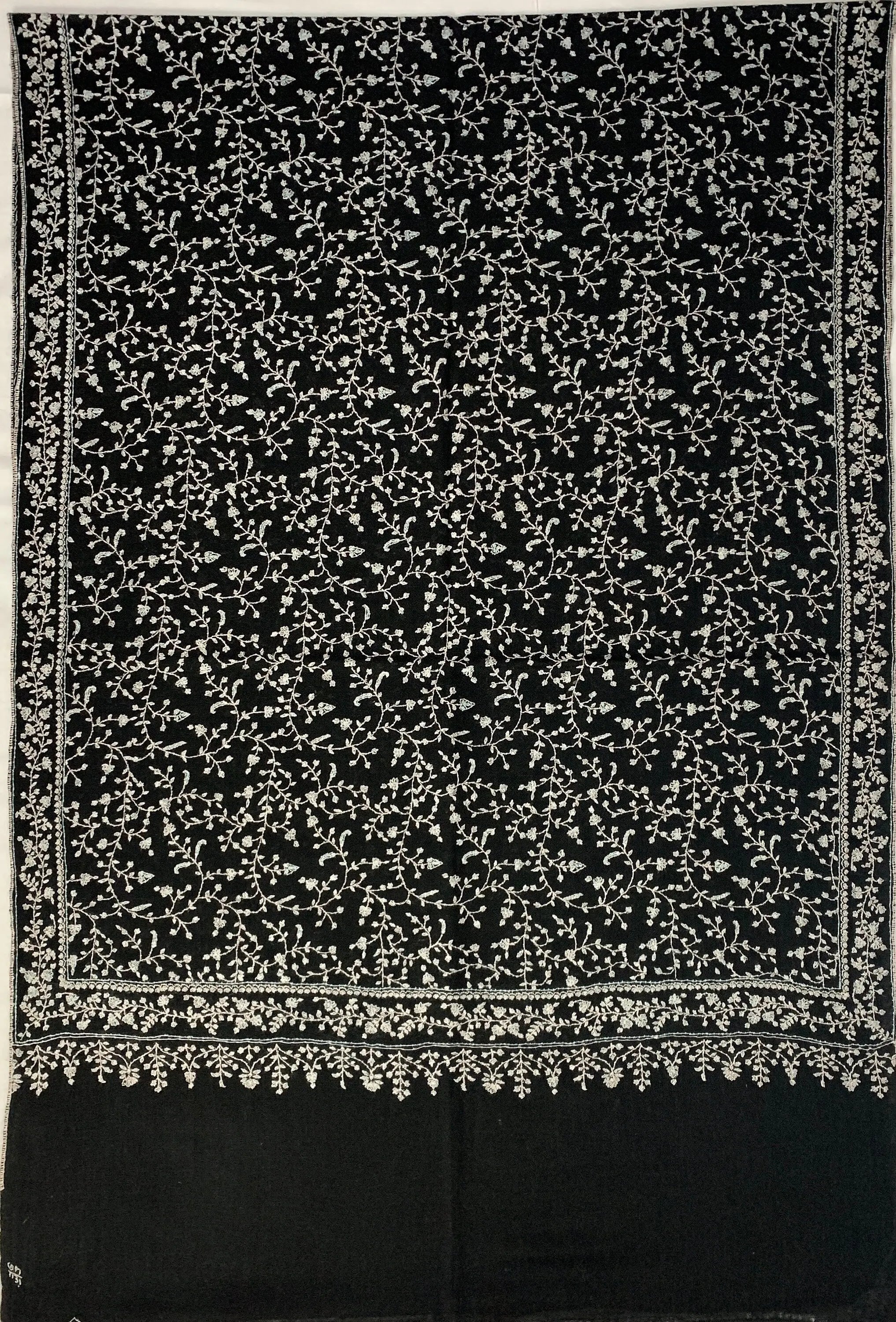 Black Scarf Pure Pashmina Hand Embroided in Kashmir Shahkaar
