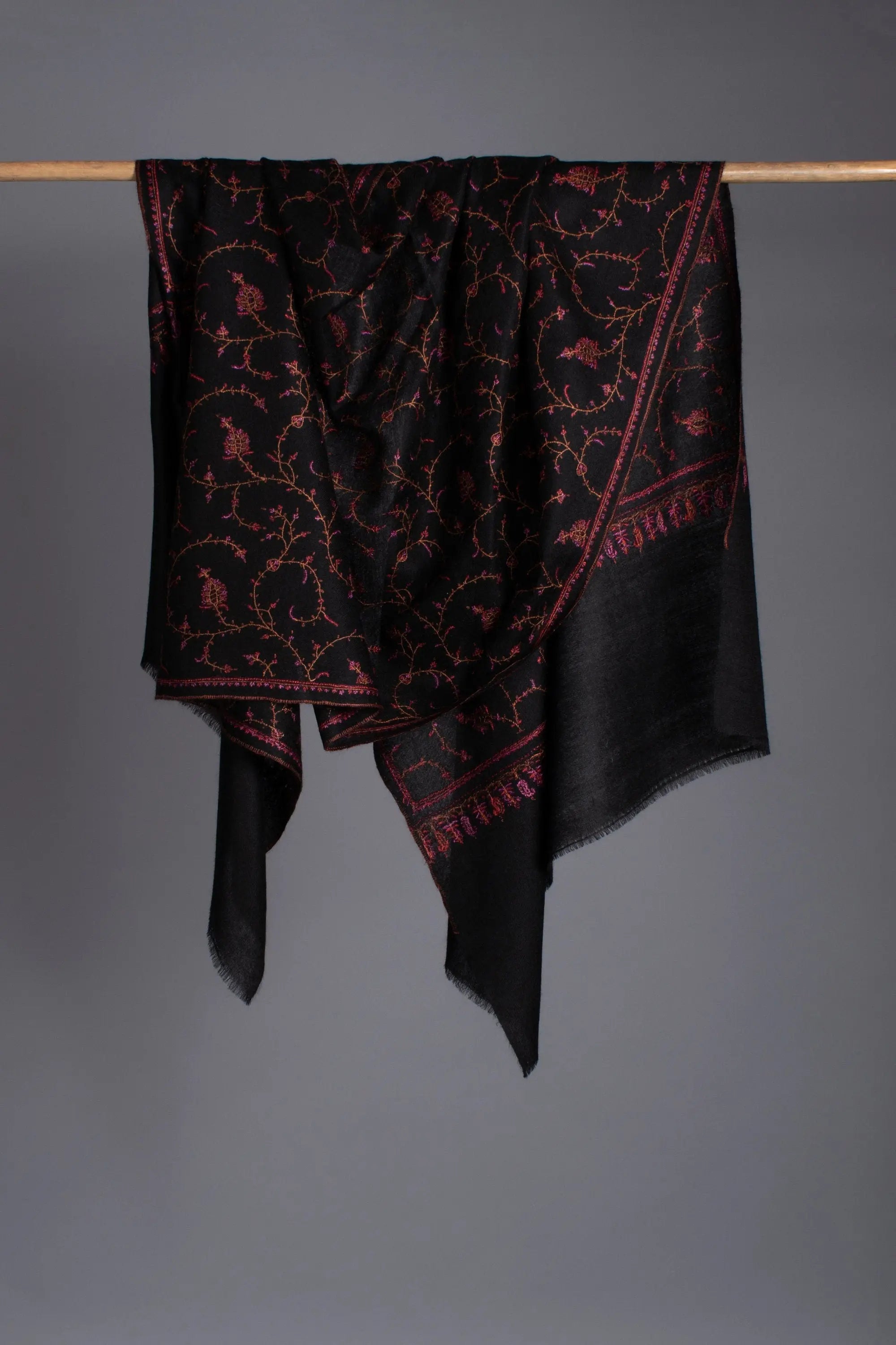 Black Scarves, Super Soft Pashminas, Needlework Embroideries, Kashmiri Shawls, Goat Scarf, 28x80" - TAWHITI Shahkaar