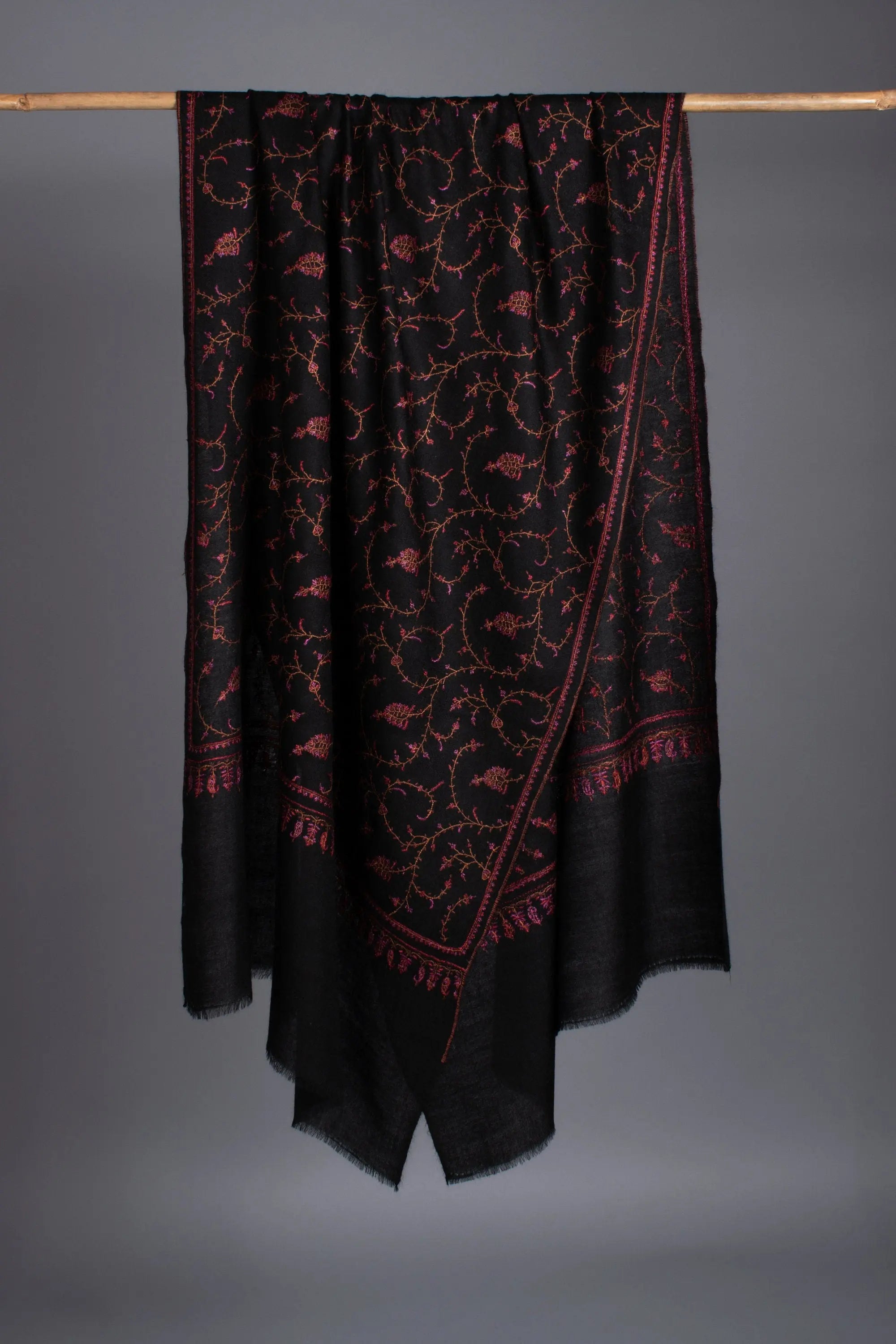 Black Scarves, Super Soft Pashminas, Needlework Embroideries, Kashmiri Shawls, Goat Scarf, 28x80" - TAWHITI Shahkaar