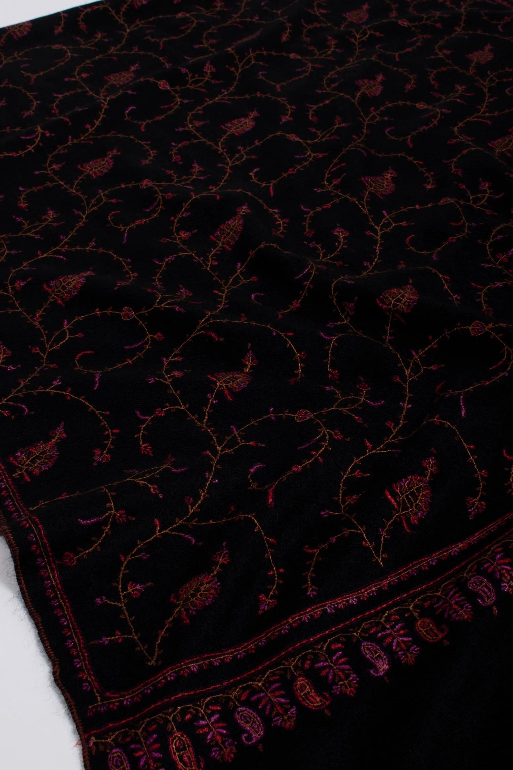 Black Scarves, Super Soft Pashminas, Needlework Embroideries, Kashmiri Shawls, Goat Scarf, 28x80" - TAWHITI Shahkaar