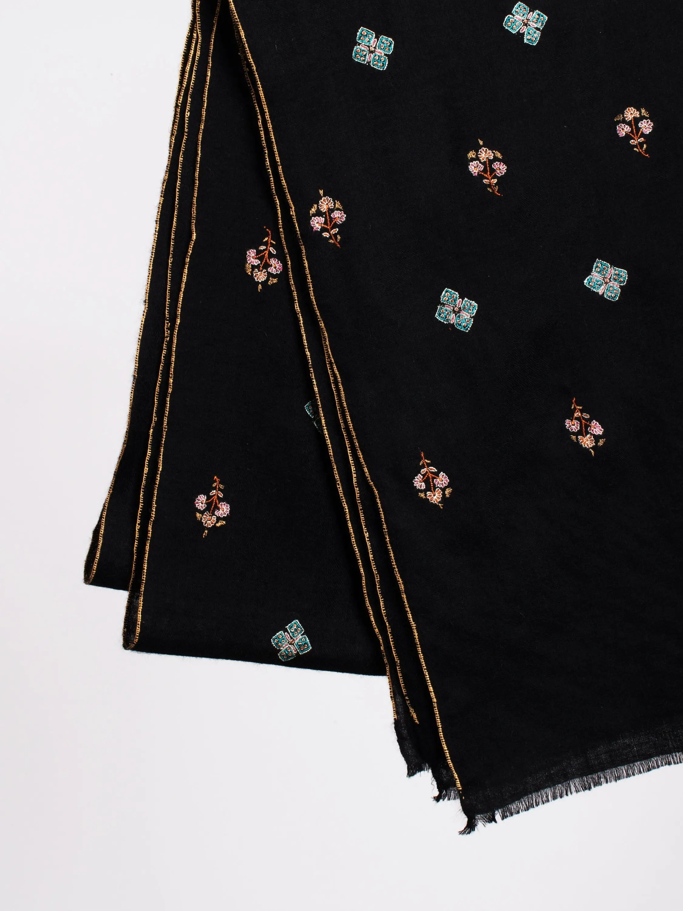 Black Scarves, Super Soft Pashminas, Needlework Embroideries, Kashmiri Shawls, Spring Wraps, Goat Scarf, 28x80" - CALDWELL Shahkaar