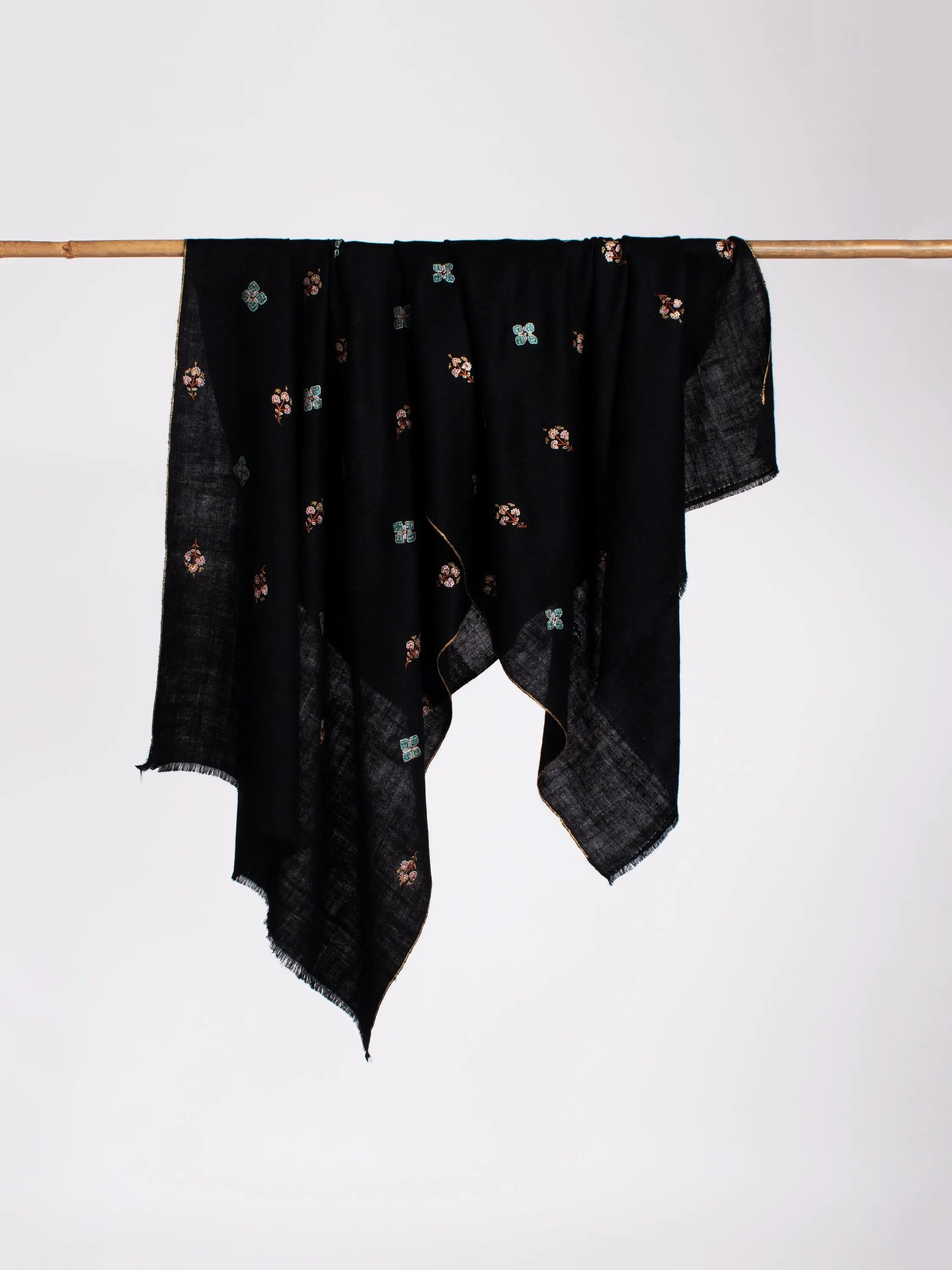 Black Scarves, Super Soft Pashminas, Needlework Embroideries, Kashmiri Shawls, Spring Wraps, Goat Scarf, 28x80" - CALDWELL Shahkaar