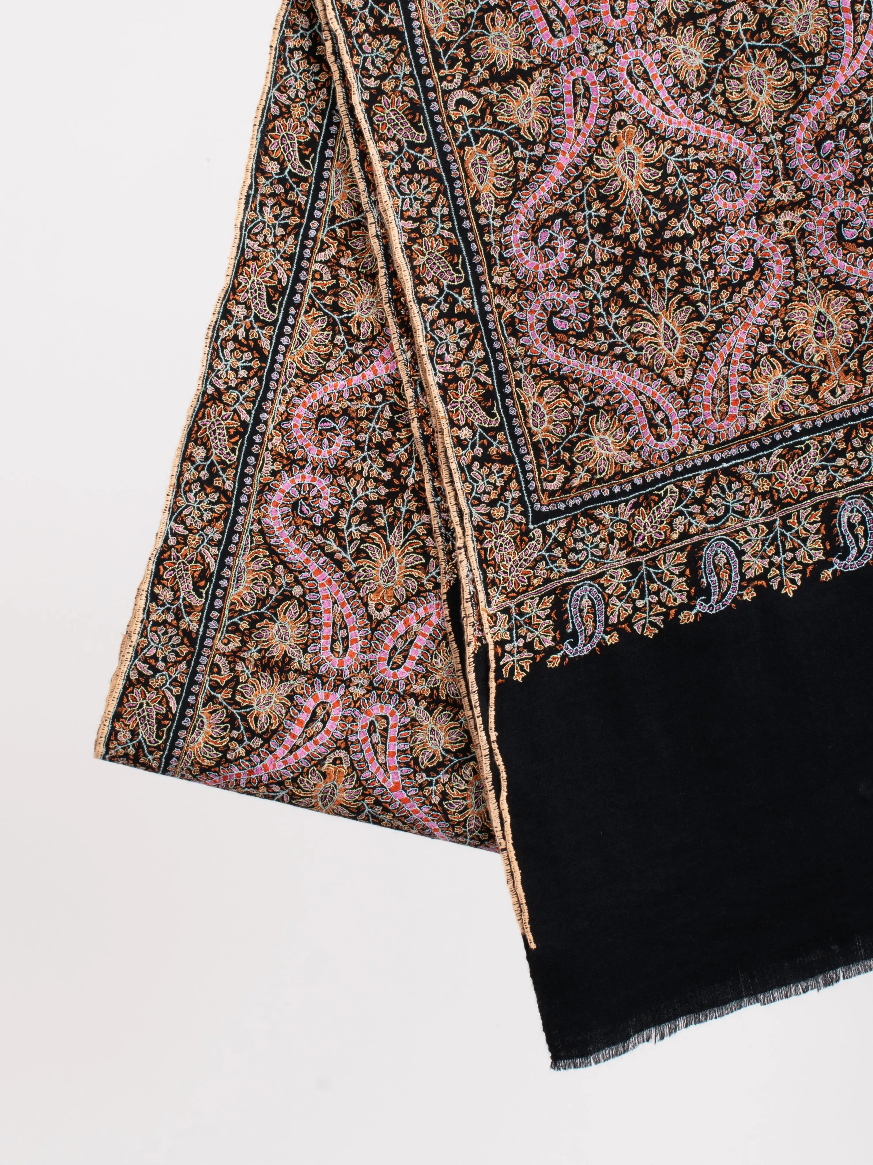 Black Silk Embroidery thread Pure Pashmina Evening Wrap Shahkaar