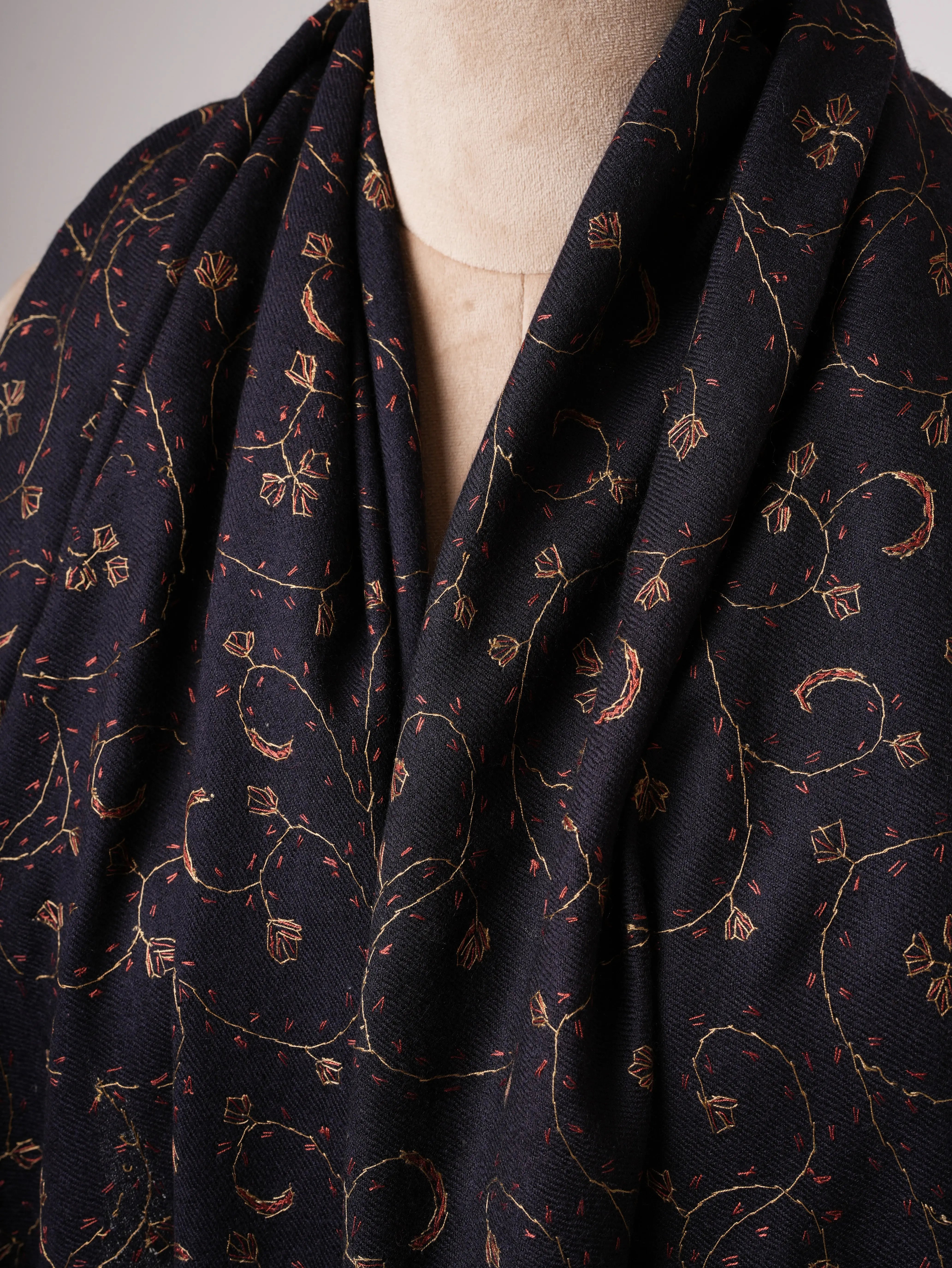 Black Silk Wool Shawl with Hand Embroidery Shahkaar