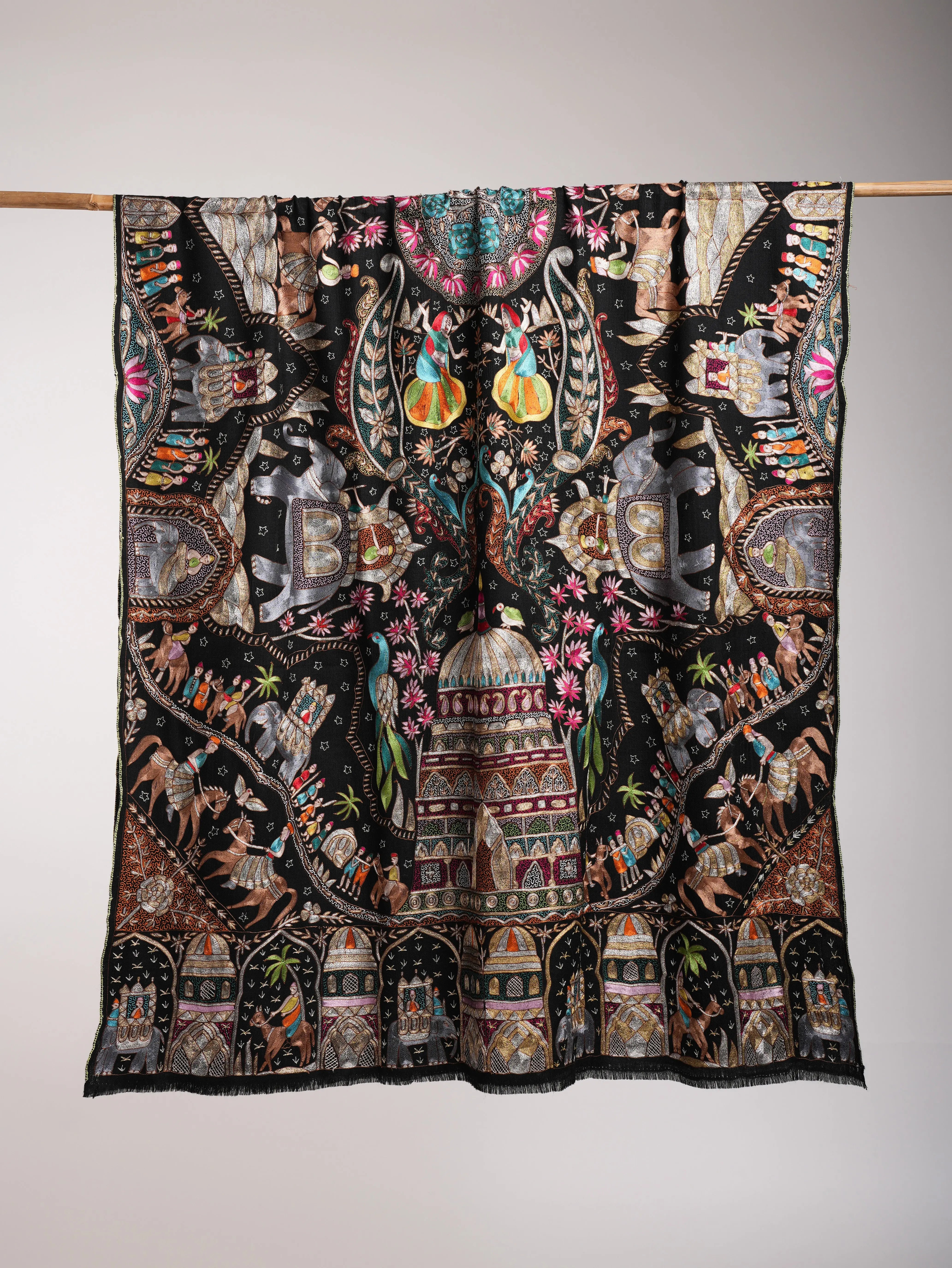 Black Zari Hand Embroidered Sparkly Pashmina Shawl Shahkaar
