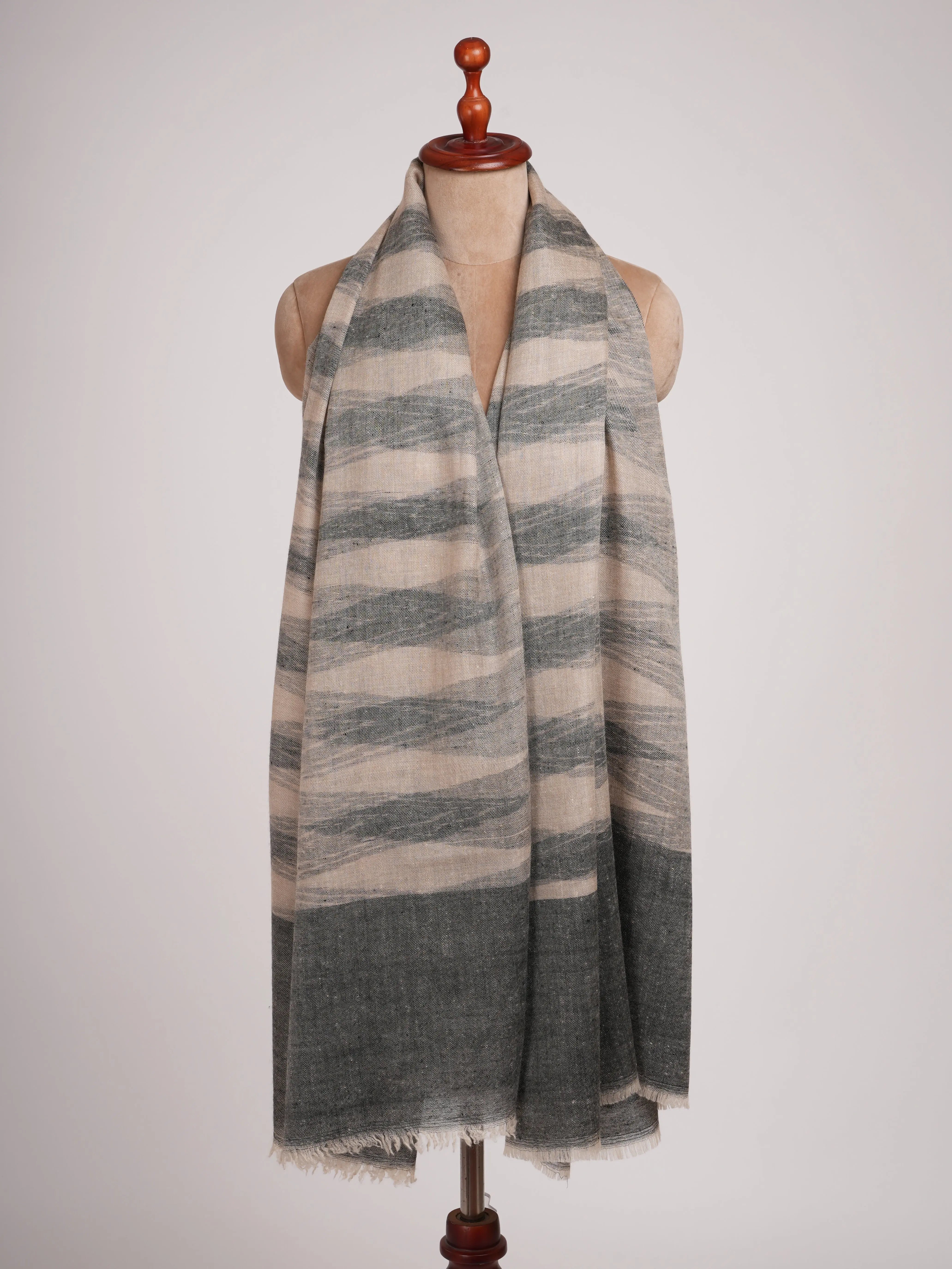 Black and Beige Lightweight Authentic Pashmina Shawl Shahkaar