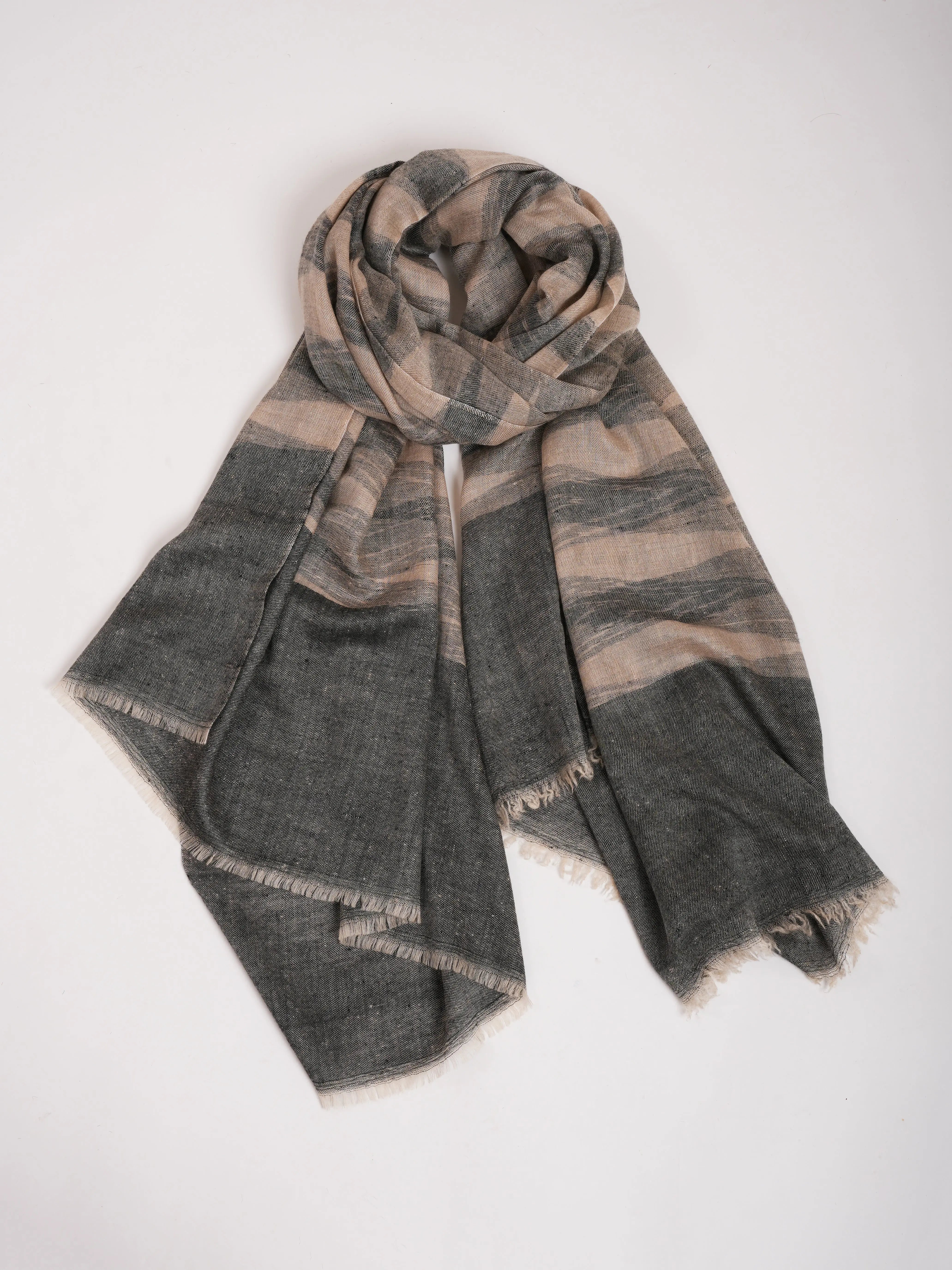 Black and Beige Lightweight Authentic Pashmina Shawl Shahkaar