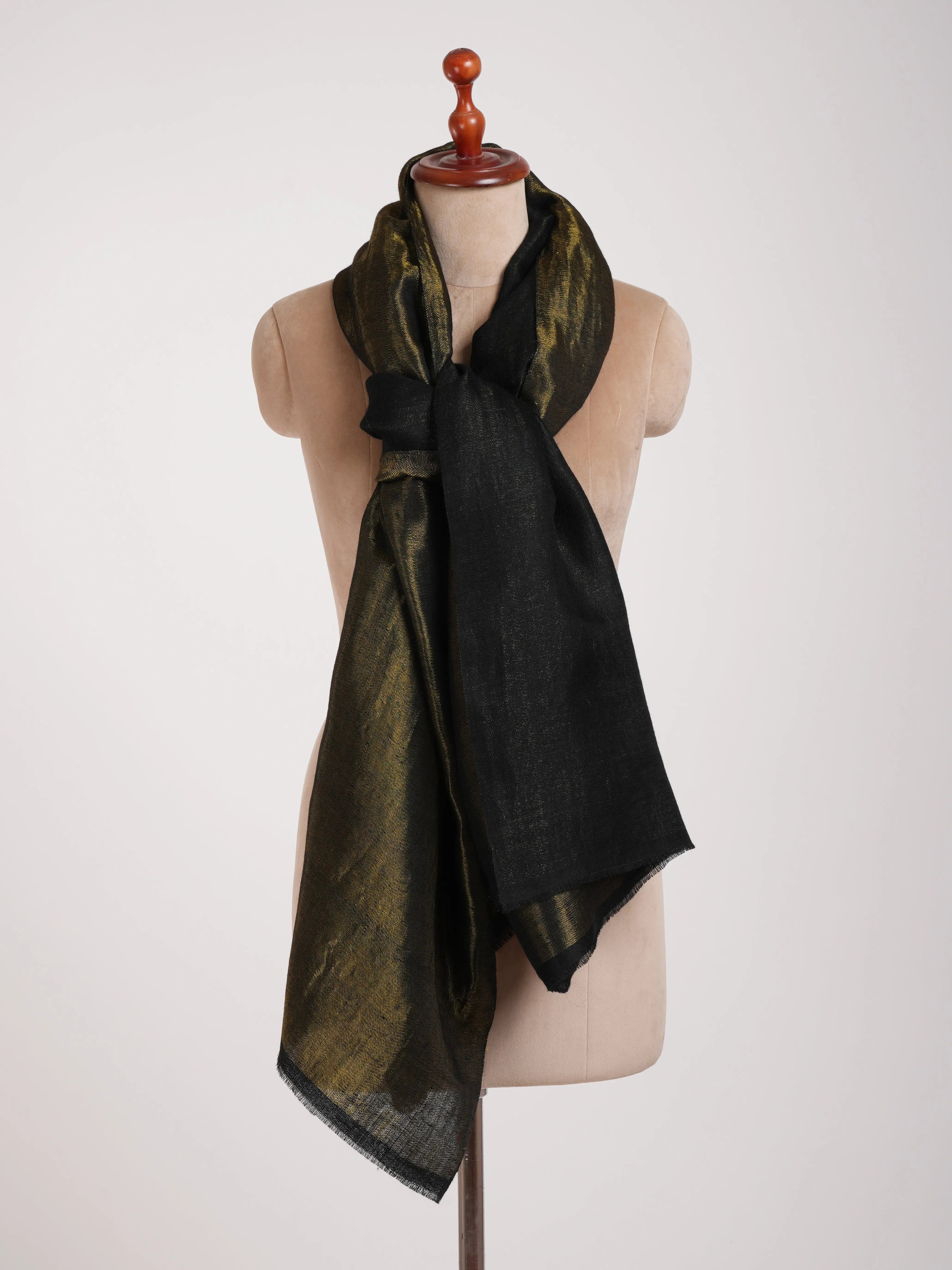 Black and Gold Handmade Pashmina Shawl With Zari Shahkaar