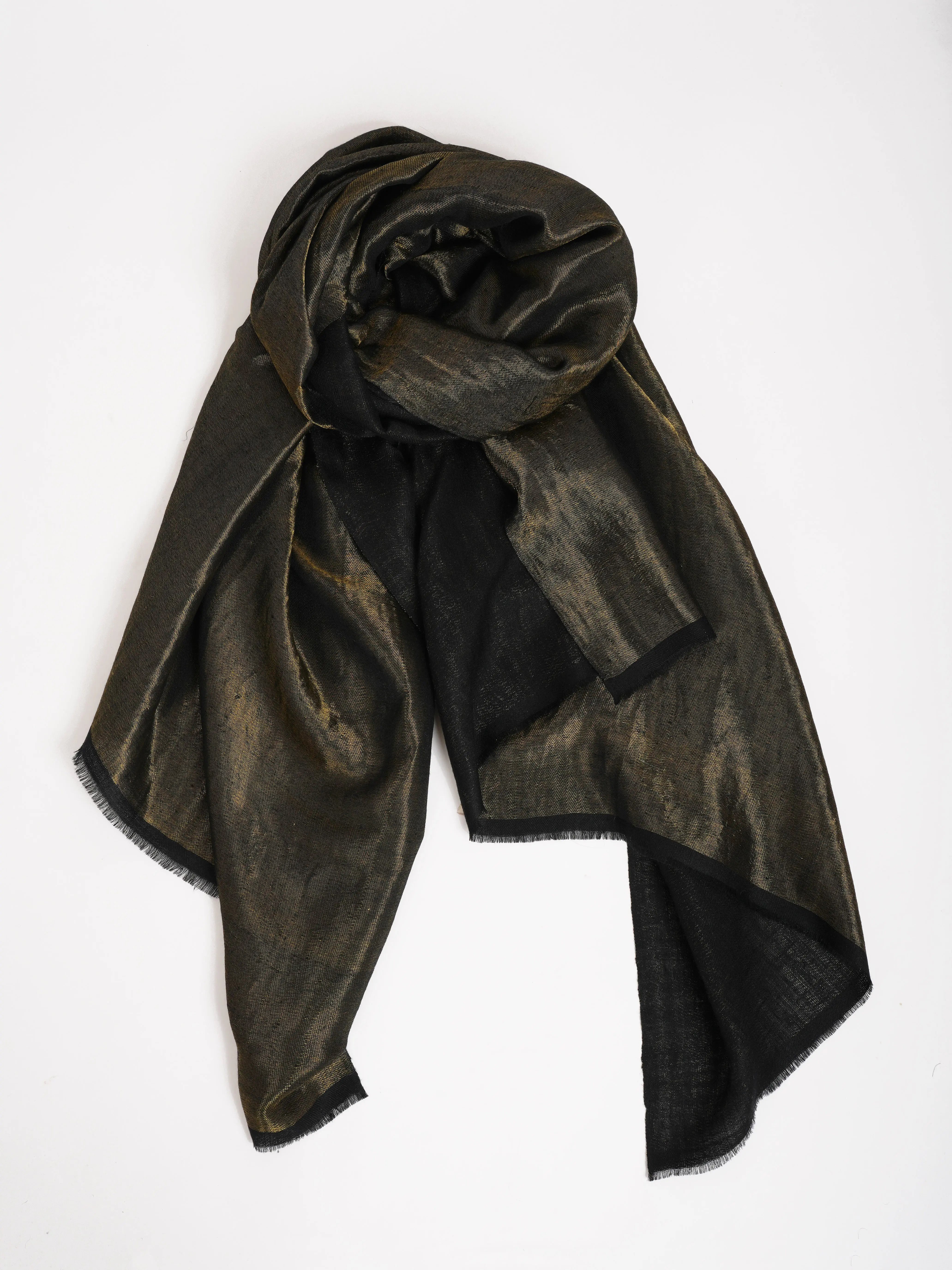 Black and Gold Handmade Pashmina Shawl With Zari Shahkaar